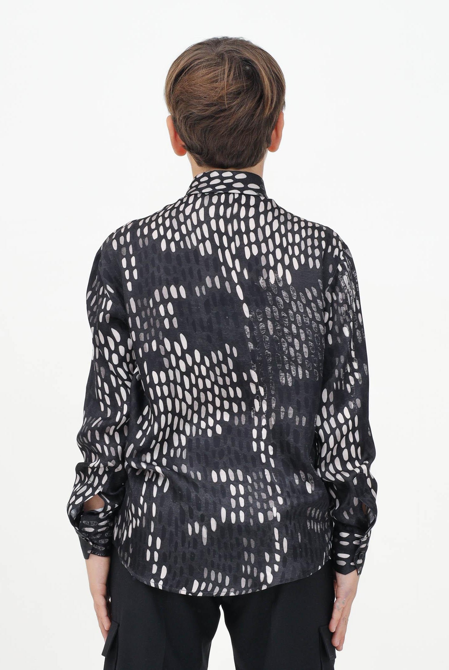 Camicia a manica lunga nera da bambino con fantasia a pois CA3106J FANTASIA I'M BRIAN