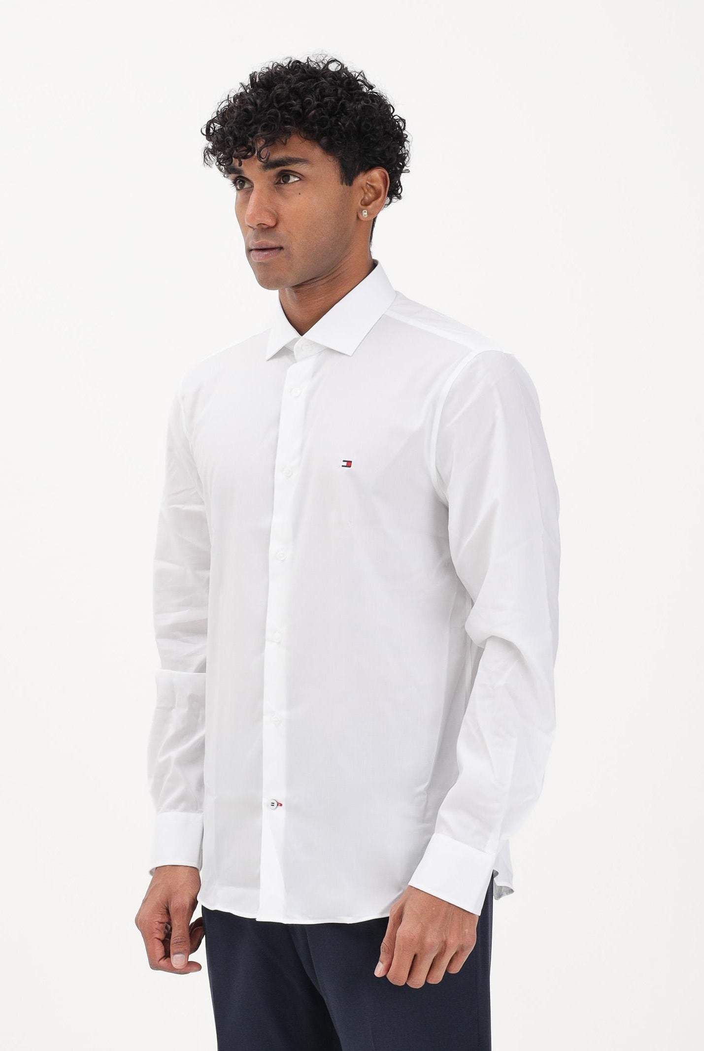 TOMMY HILFIGER Camicia a manica lunga bianca da uomo con logo MW0MW43122 YBR TOMMY HILFIGER