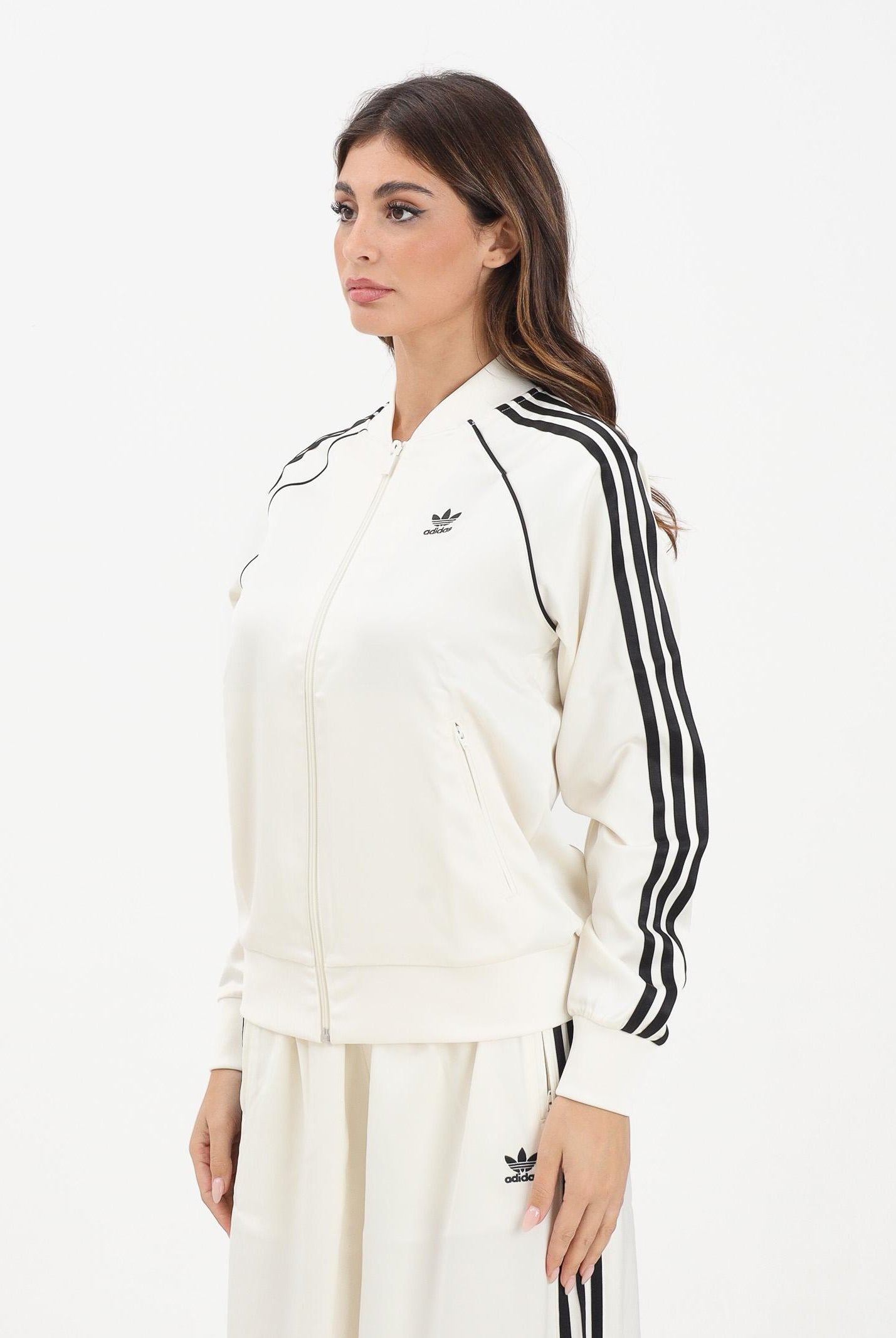 ADIDAS ORIGINALS Felpa con zip Adicolor SST Satin panna da donna KH1567  ADIDAS ORIGINALS