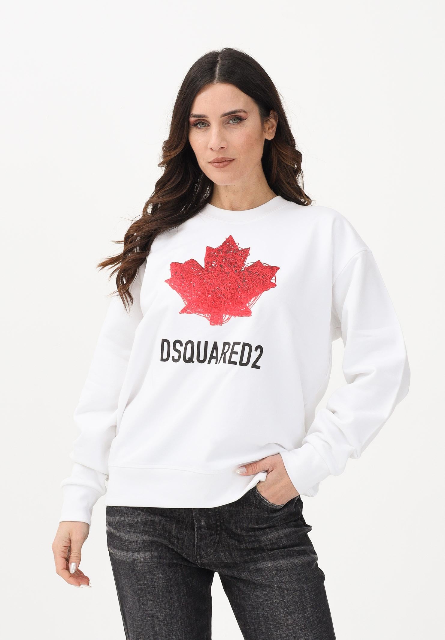 DSQUARED2 Felpa girocollo bianca per donna, ragazzi e bambini con stampa DQ3193D0AGW DQ100 DSQUARED2