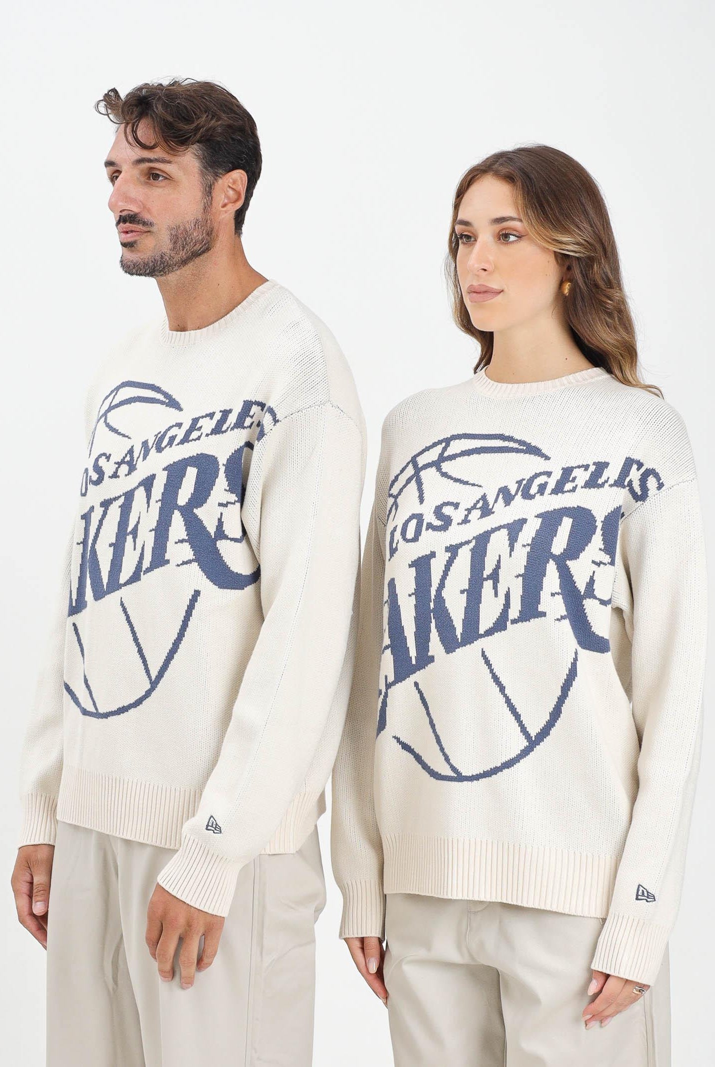 NEW ERA Maglione girocollo Oversized LA Lakers NBA Knit panna per uomo e donna 60684350 NEW ERA