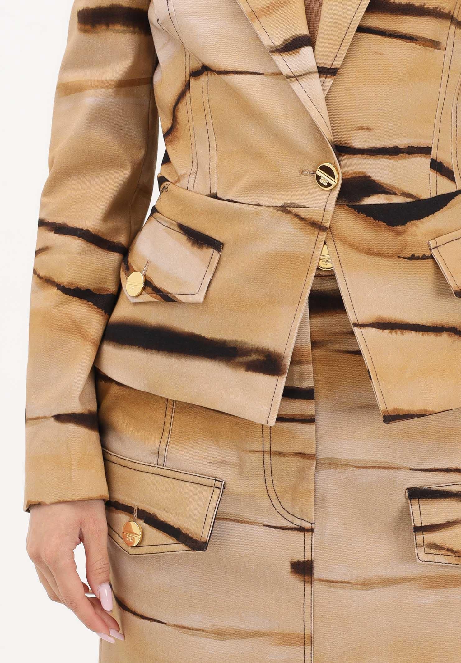 ELISABETTA FRANCHI Giacca monopetto beige da donna con stampa tigre<BR/> GI23762E2 470 ELISABETTA FRANCHI