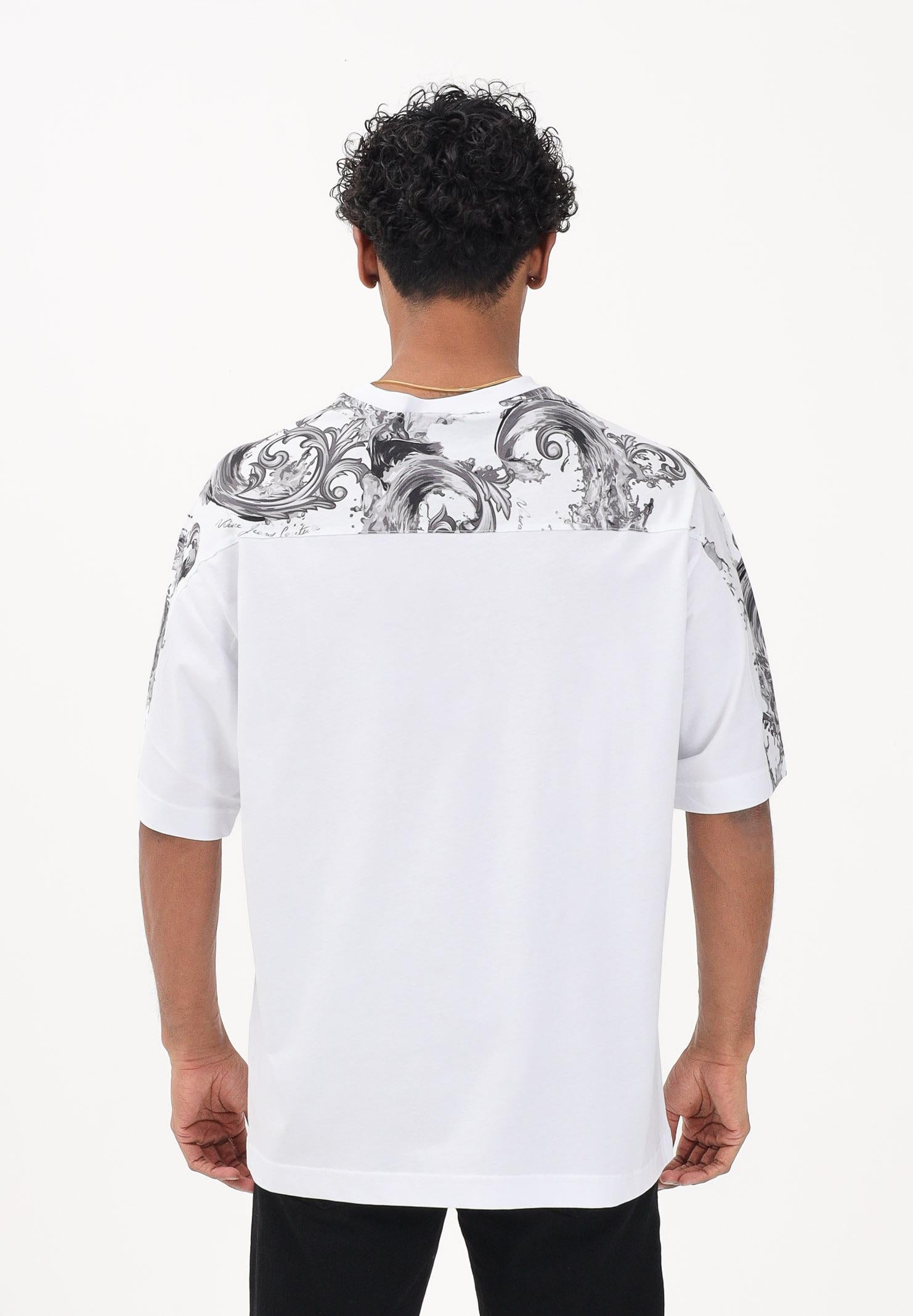 VERSACE JEANS COUTURE T-shirt a manica corta bianca da uomo con inserti con stampa Wave Couture 80GAH610JS543 U22 VERSACE JEANS COUTURE