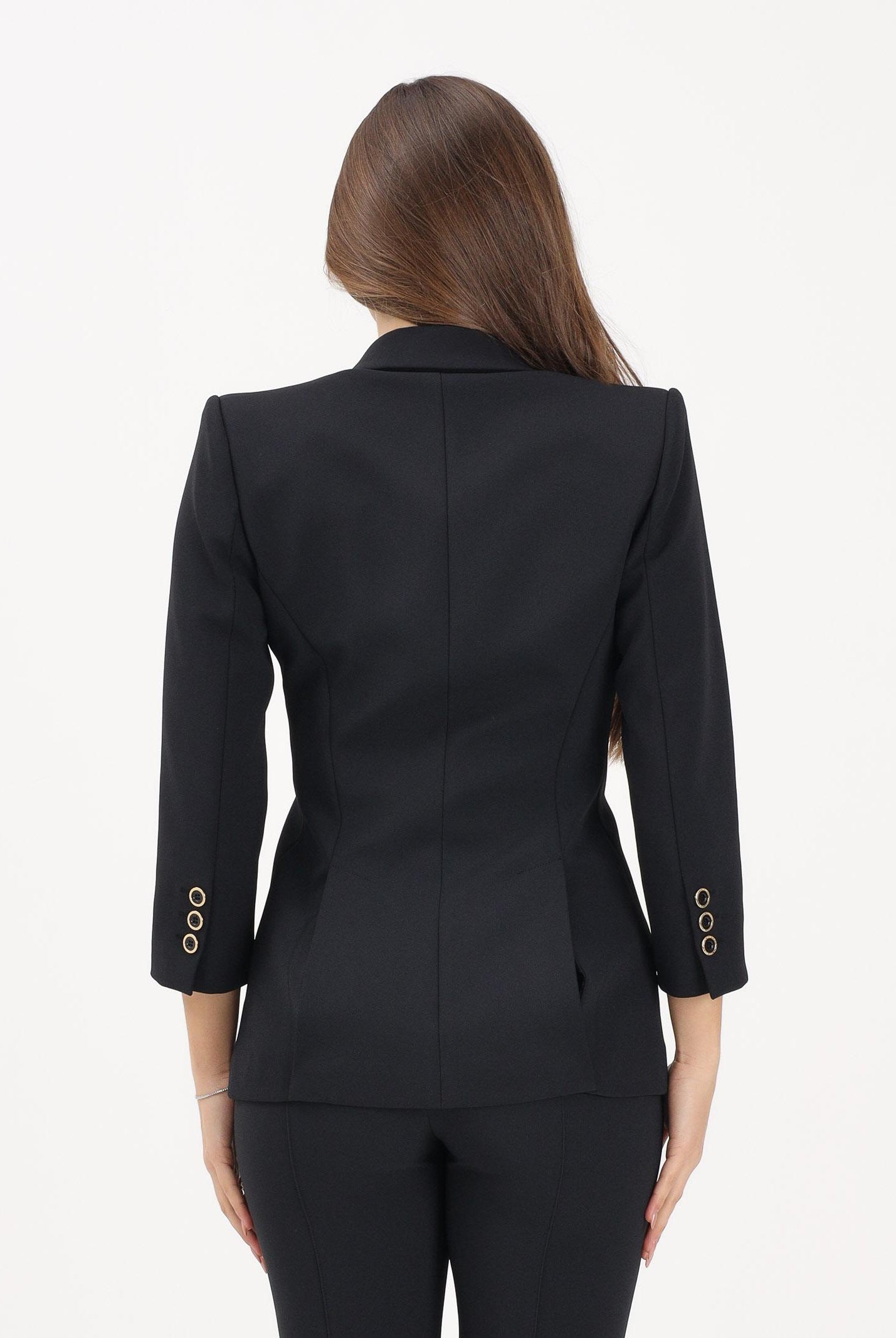 ELISABETTA FRANCHI Giacca monopetto nera da donna con dettagli logo GI21561E2 110 ELISABETTA FRANCHI