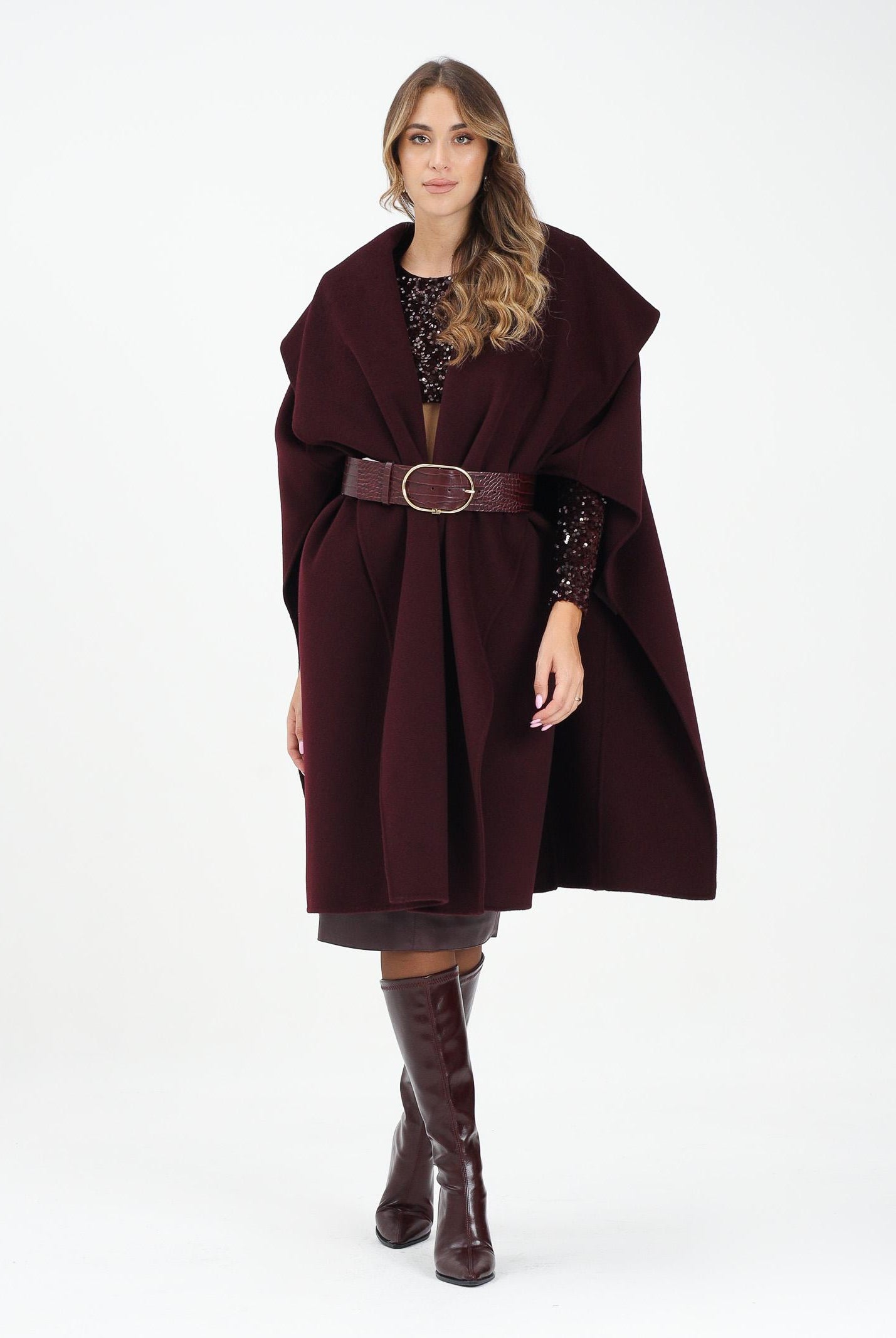 ELISABETTA FRANCHI Mantella bordeaux da donna con cintura CP67D56E2 EA4 ELISABETTA FRANCHI