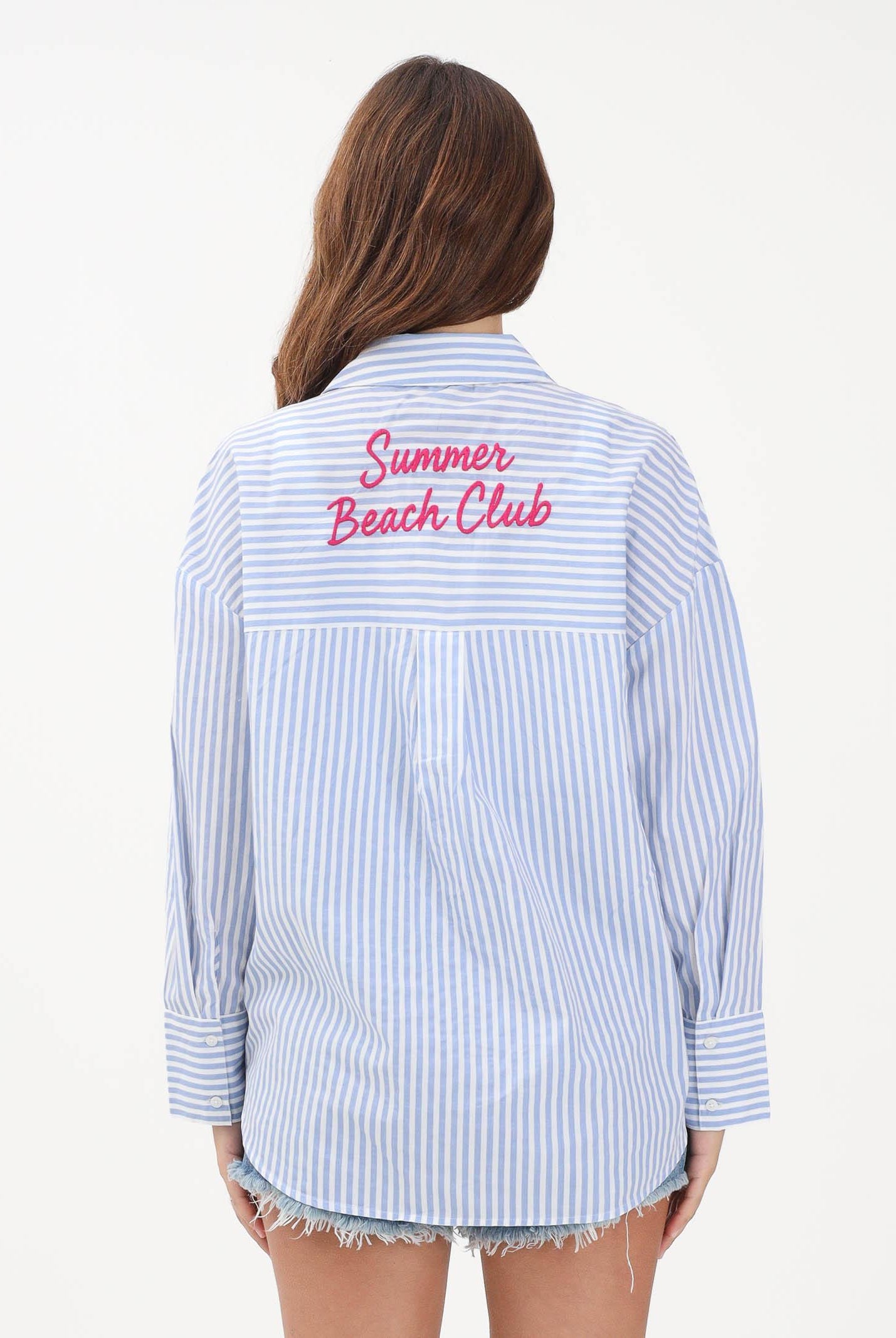 ONLY Camicia a manica lunga azzurra e bianca da donna con motivo a righe e ricamo sul retro 15375491 BRBL ONLY