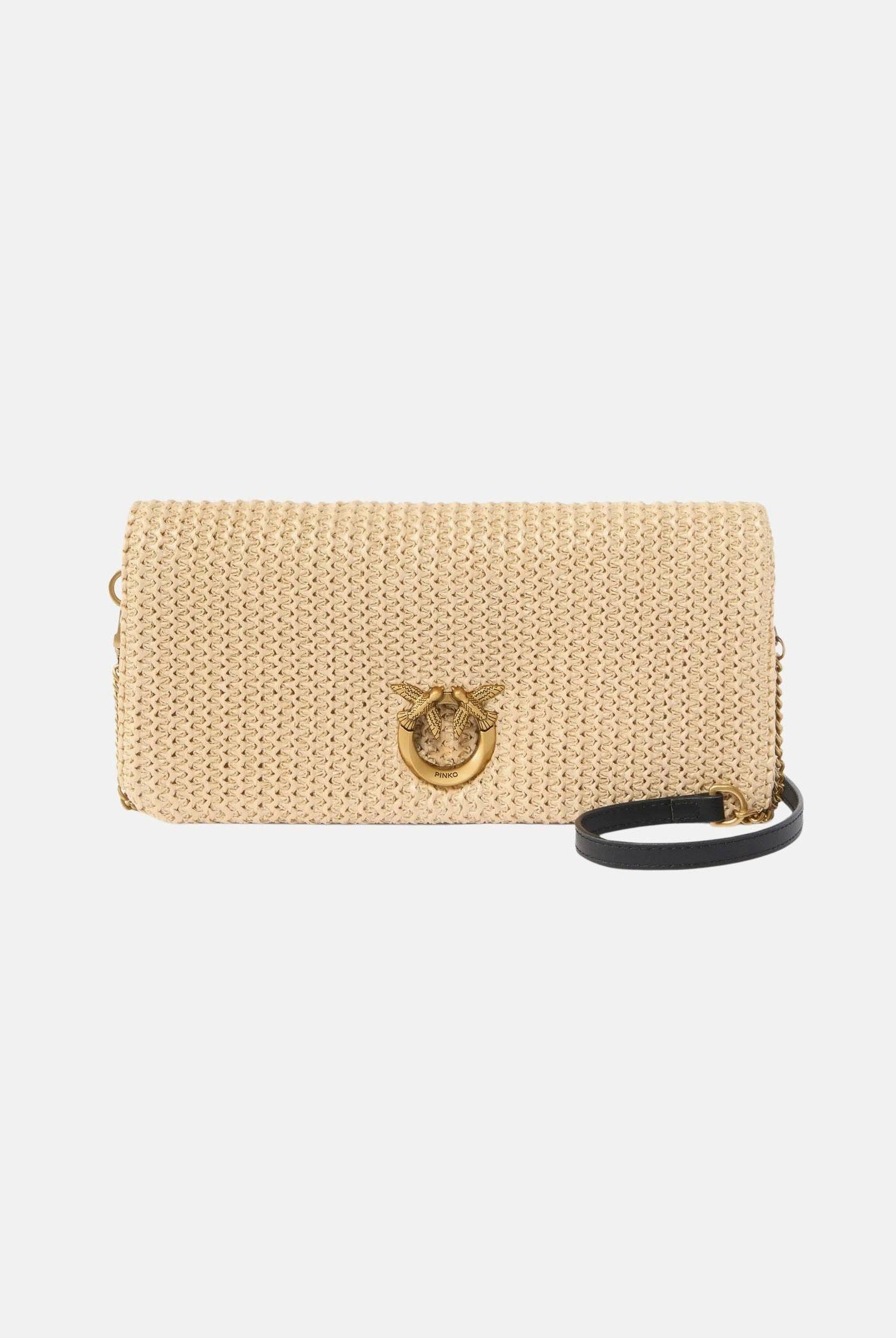 PINKO Pochette Love Bag Click Soft Horizontal Mini in rafia beige da donna 106023A391 C24Q PINKO