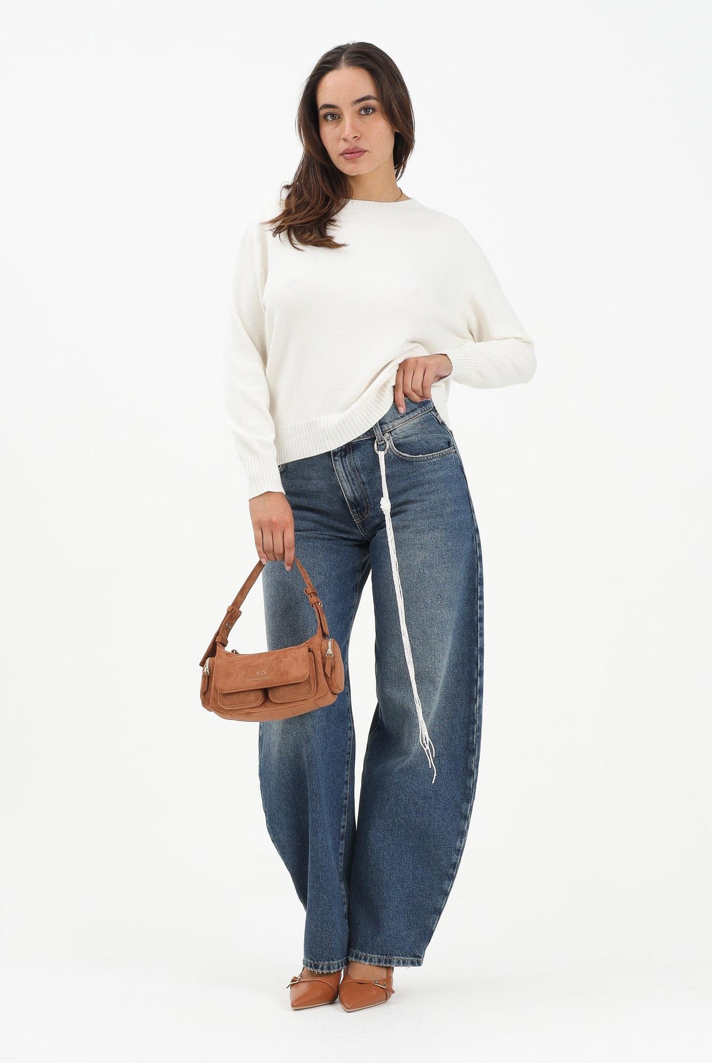 VICOLO Jeans ballon Denise in denim blu da donna con ciondolo DF5106 VU VICOLO