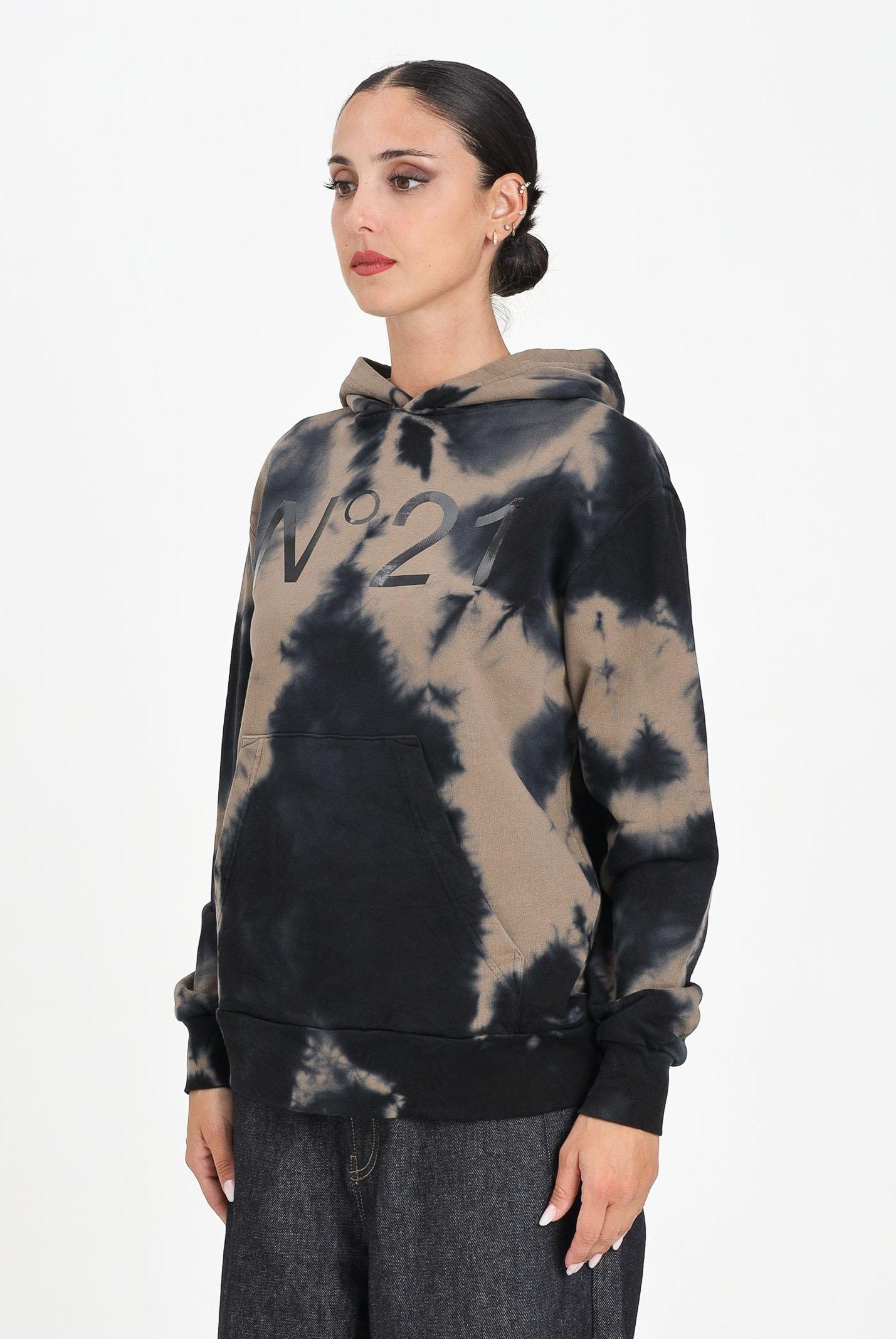 N21 Felpa con cappuccio cammello per donna, ragazzi e bambini in cotone tie-dye N2107LN0447 0N720 N21