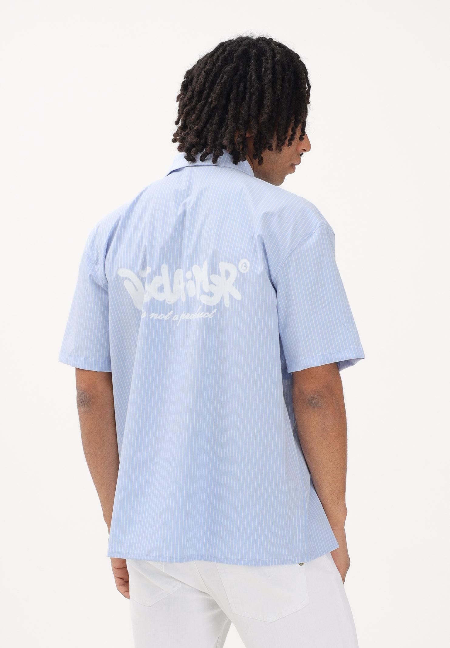 DISCLAIMER Camicia a manica corta azzurra da uomo con motivo a righe 26EDS55529 CE DISCLAIMER