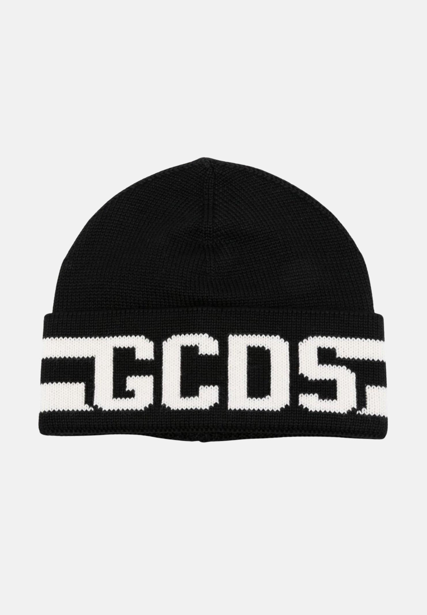 GCDS Berretto nero per uomo e donna con logo B2JU5818AL9 99 GCDS