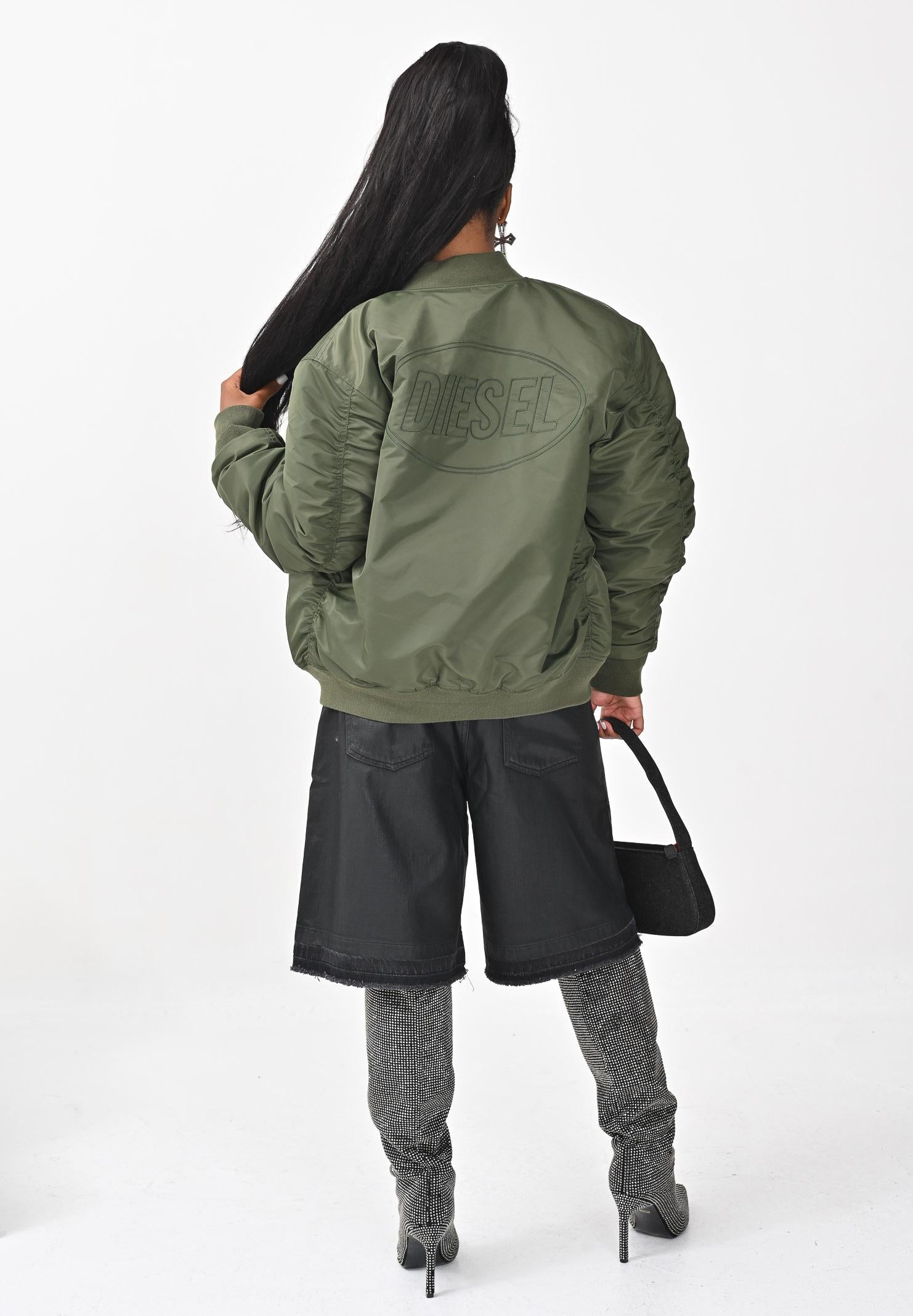 DIESEL Bomber verde militare per donna, ragazzi e bambini con maxi logo Oval Diesel J023980KAUX K513 DIESEL