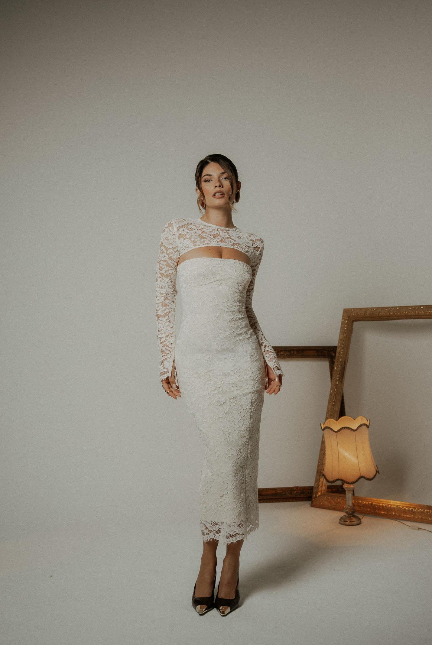 SANTAS Abito midi CHARME in pizzo panna da donna PV2602 PA SANTAS