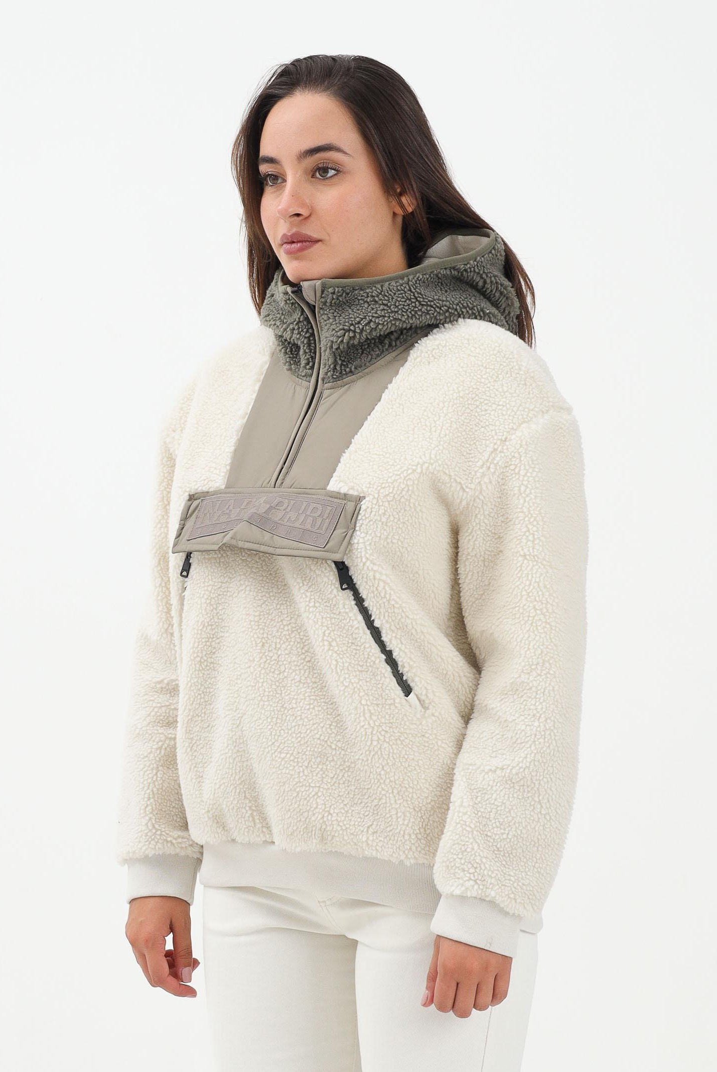 NAPAPIJRI Felpa mezza zip Seline panna da donna NP0A4HYON1J1 NAPAPIJRI