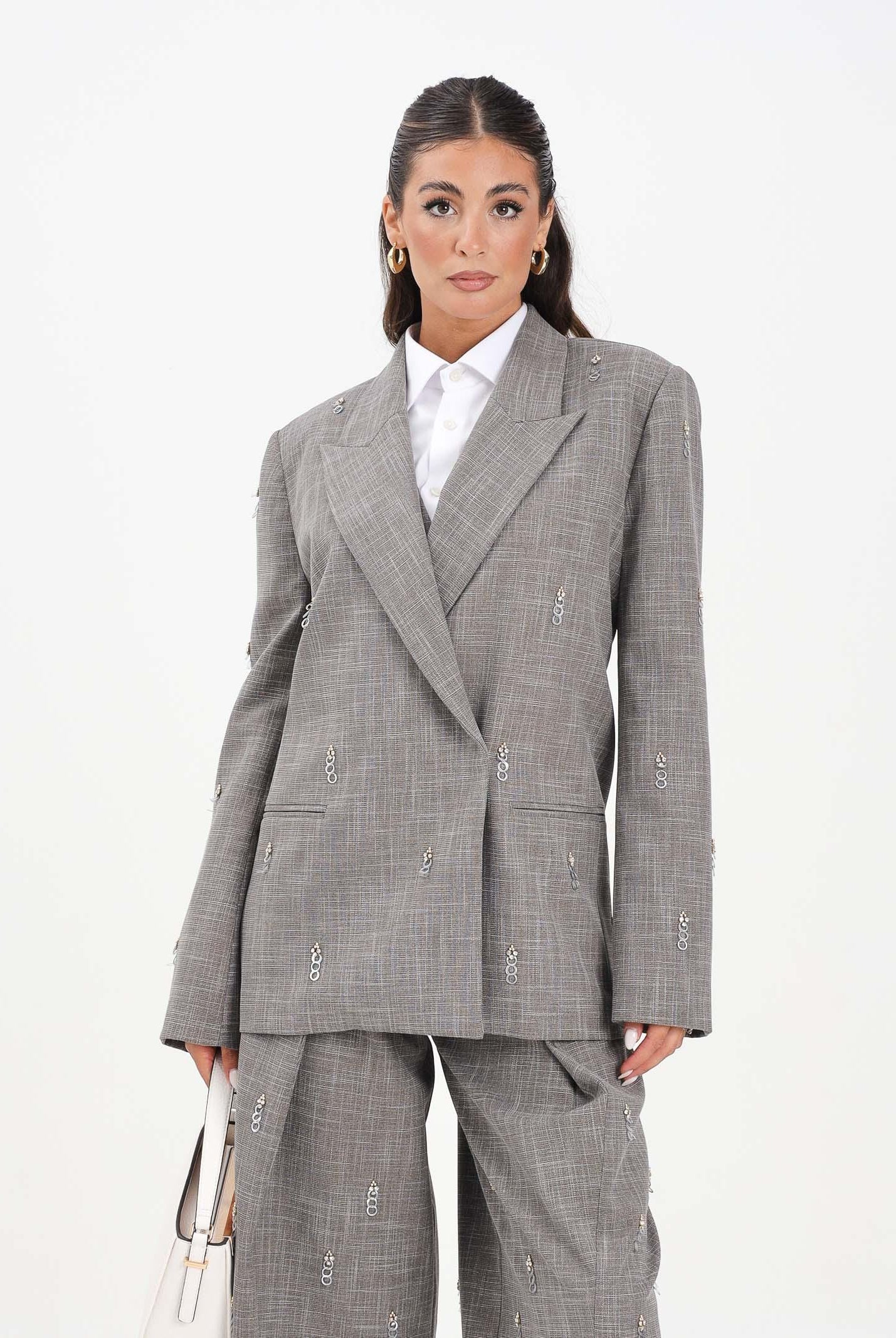 SIMONA CORSELLINI Giacca grigia da donna con applicazioni metalliche A25CPGI00301-C00232 V0000 SIMONA CORSELLINI