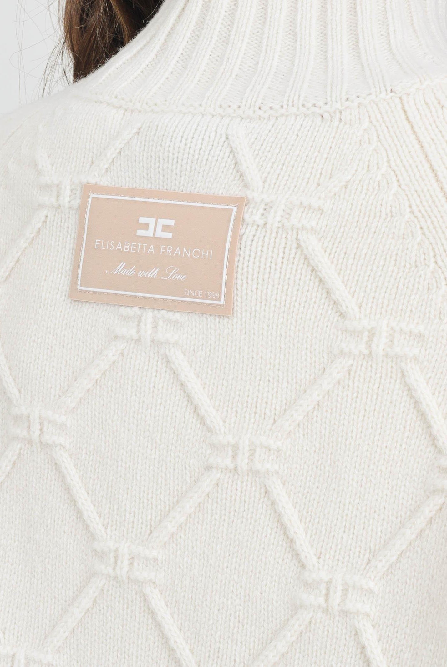 ELISABETTA FRANCHI Maglione a collo alto panna da donna con losanghe jacquard MK55T57E2 DZ9 ELISABETTA FRANCHI
