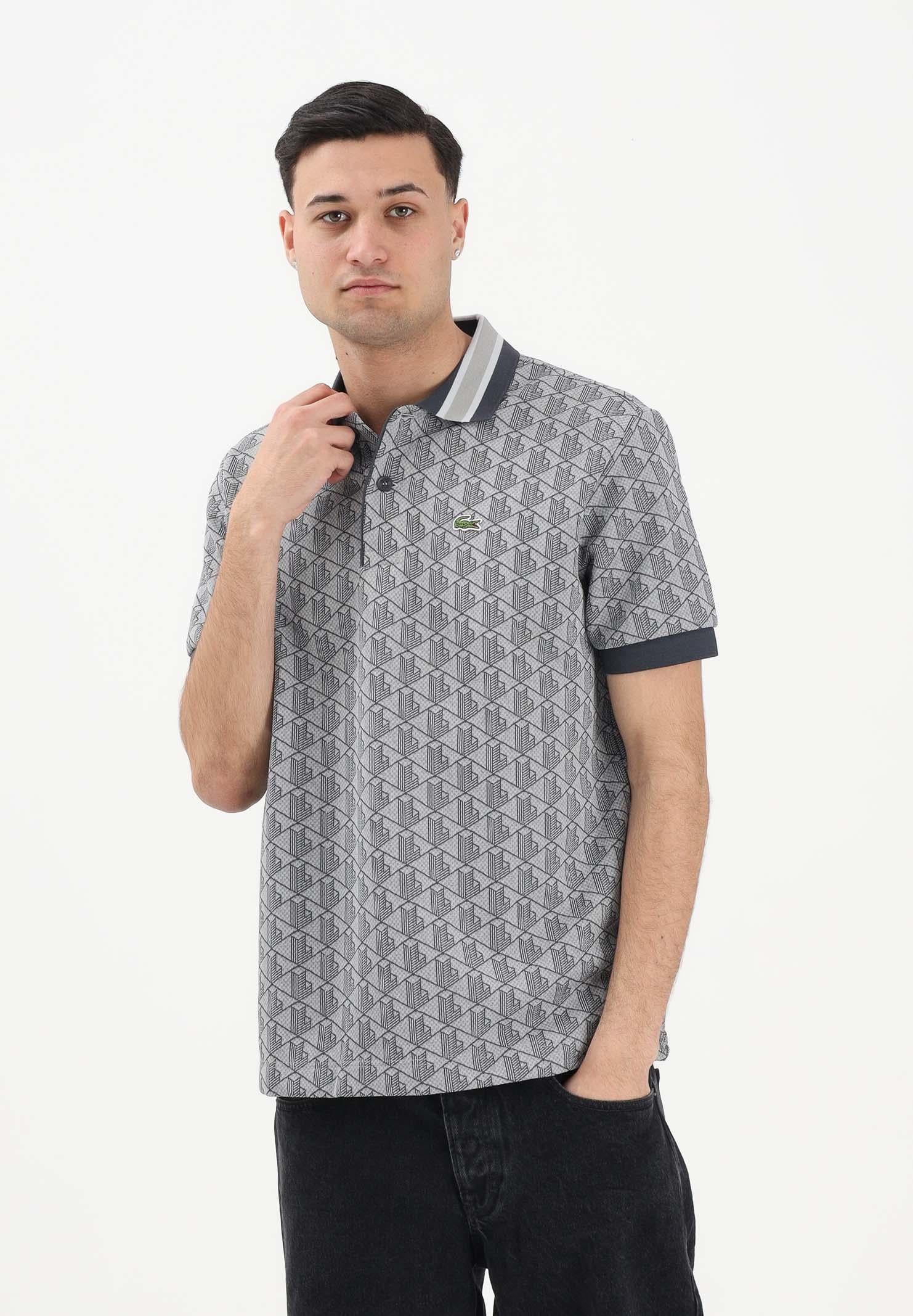 LACOSTE Polo a manica corta grigia da uomo con motivo monogram DH1417 41I LACOSTE