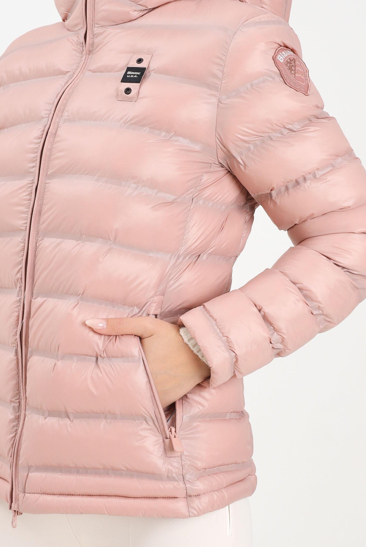 BLAUER Piumino ELLIS rosa da donna con cuciture nastrate a righe orizzontale 25WBLDC02177-007284 520GG BLAUER