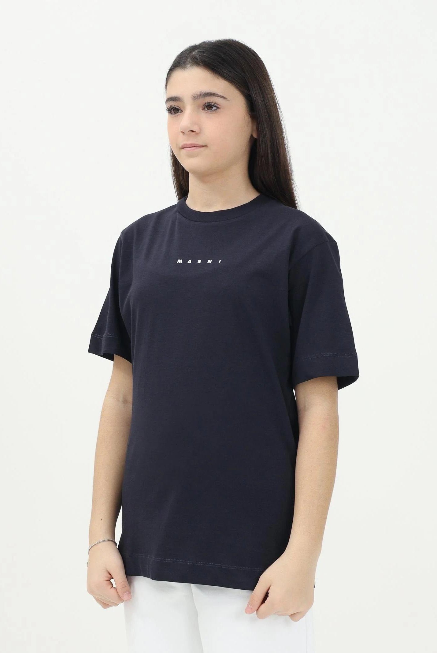 MARNI T-shirt a manica corta blu per donna, ragazzi e bambini con stampa logo M01413M00RF 0M803 MARNI