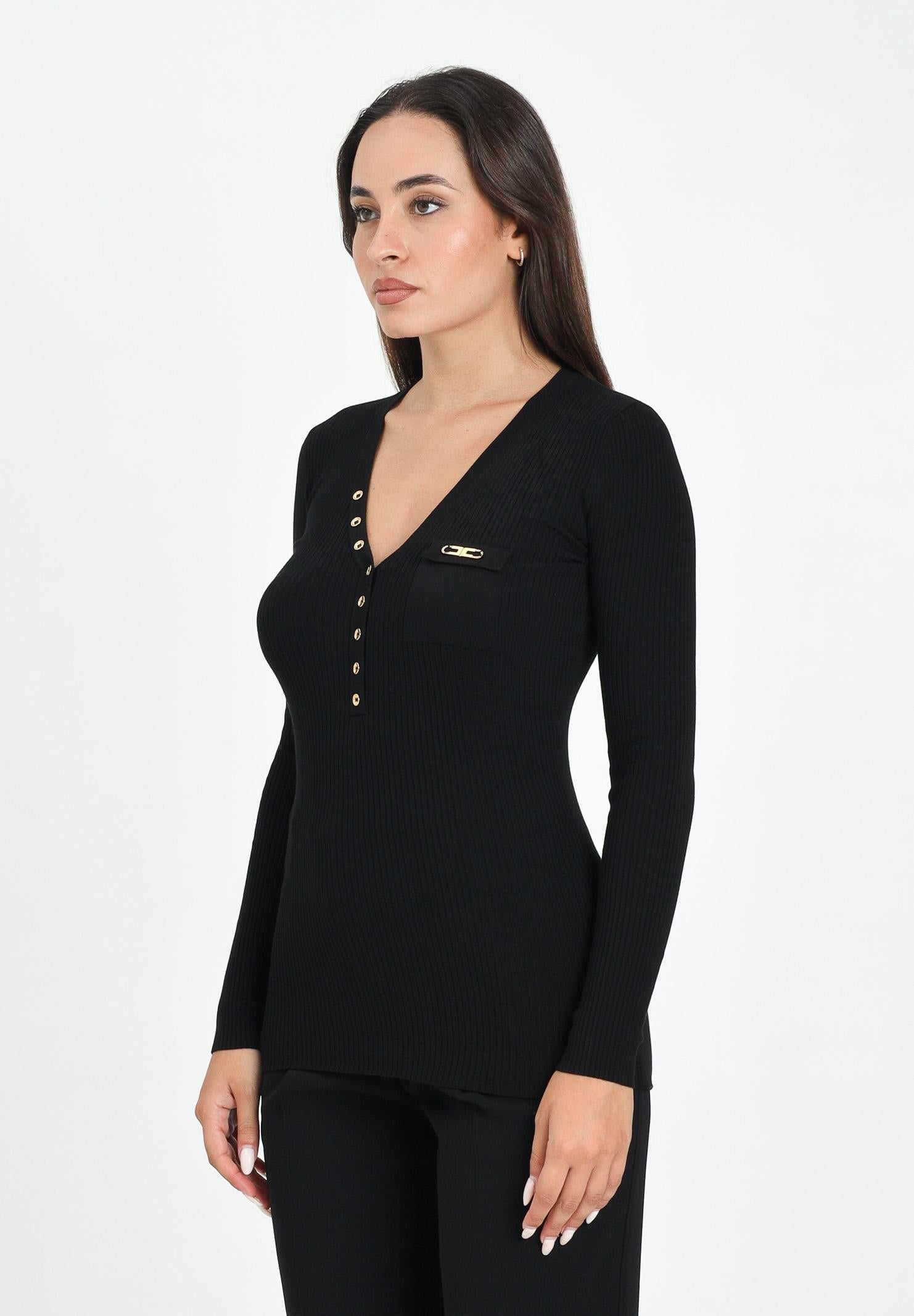 ELISABETTA FRANCHI Maglia nera da donna con taschino<BR/> MK12B56E2 110 ELISABETTA FRANCHI