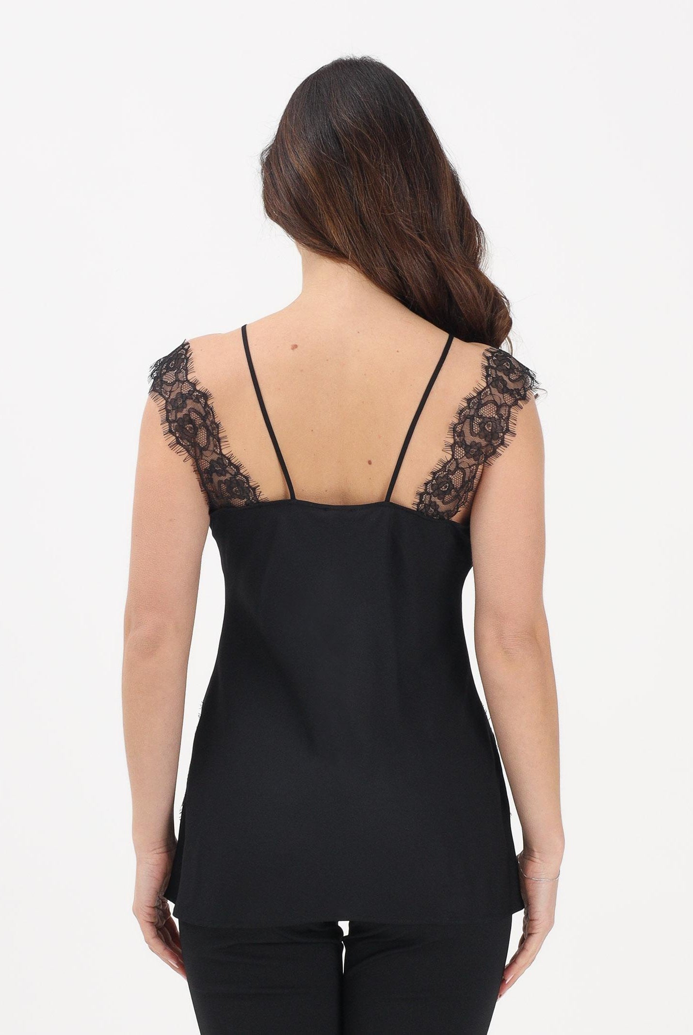 PINKO Top nero da donna con inserti in pizzo 106623A385 Z99 PINKO