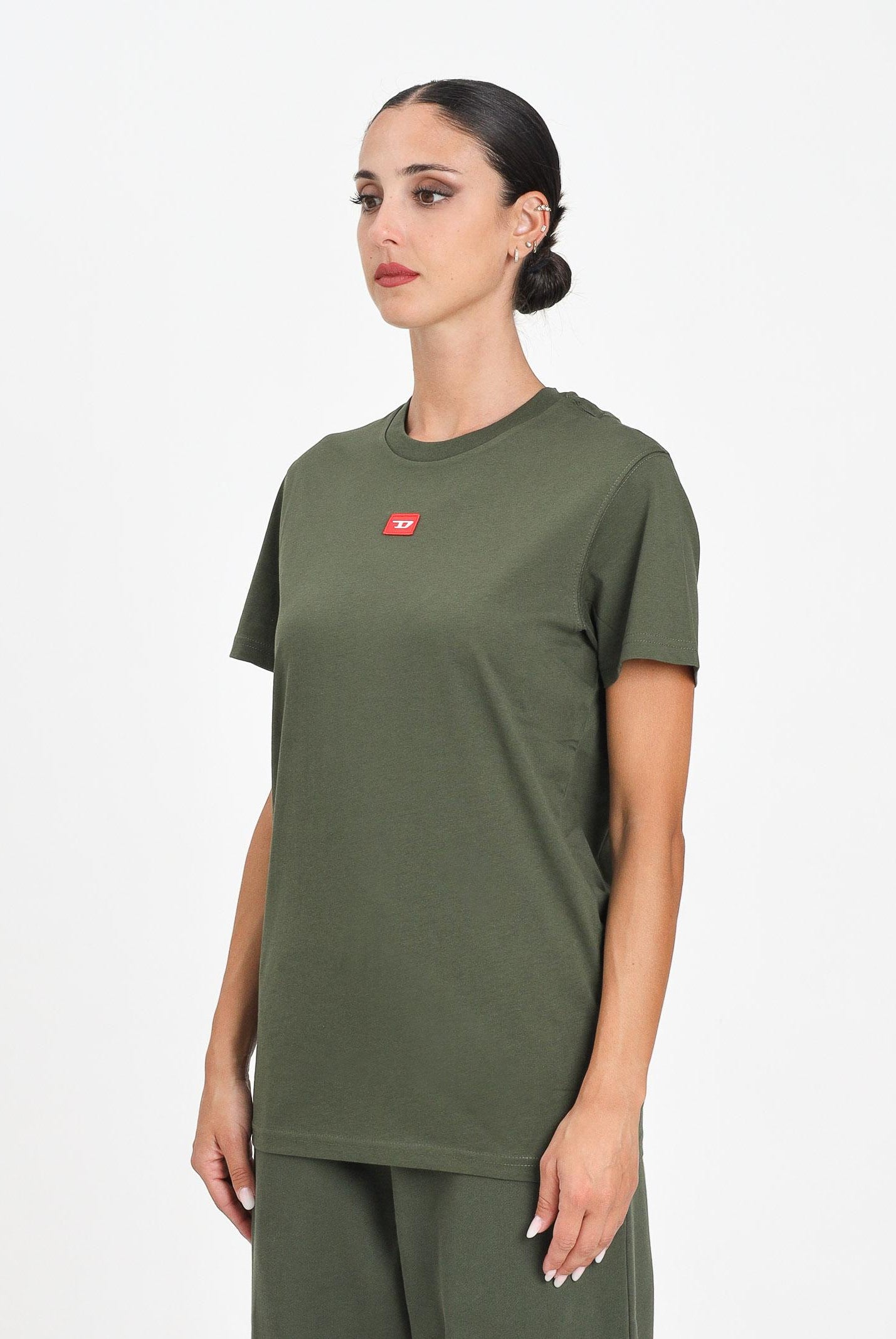 DIESEL T-shirt a manica corta verde militare per donna, ragazzi e bambini con logo J025010GRAI K513 DIESEL