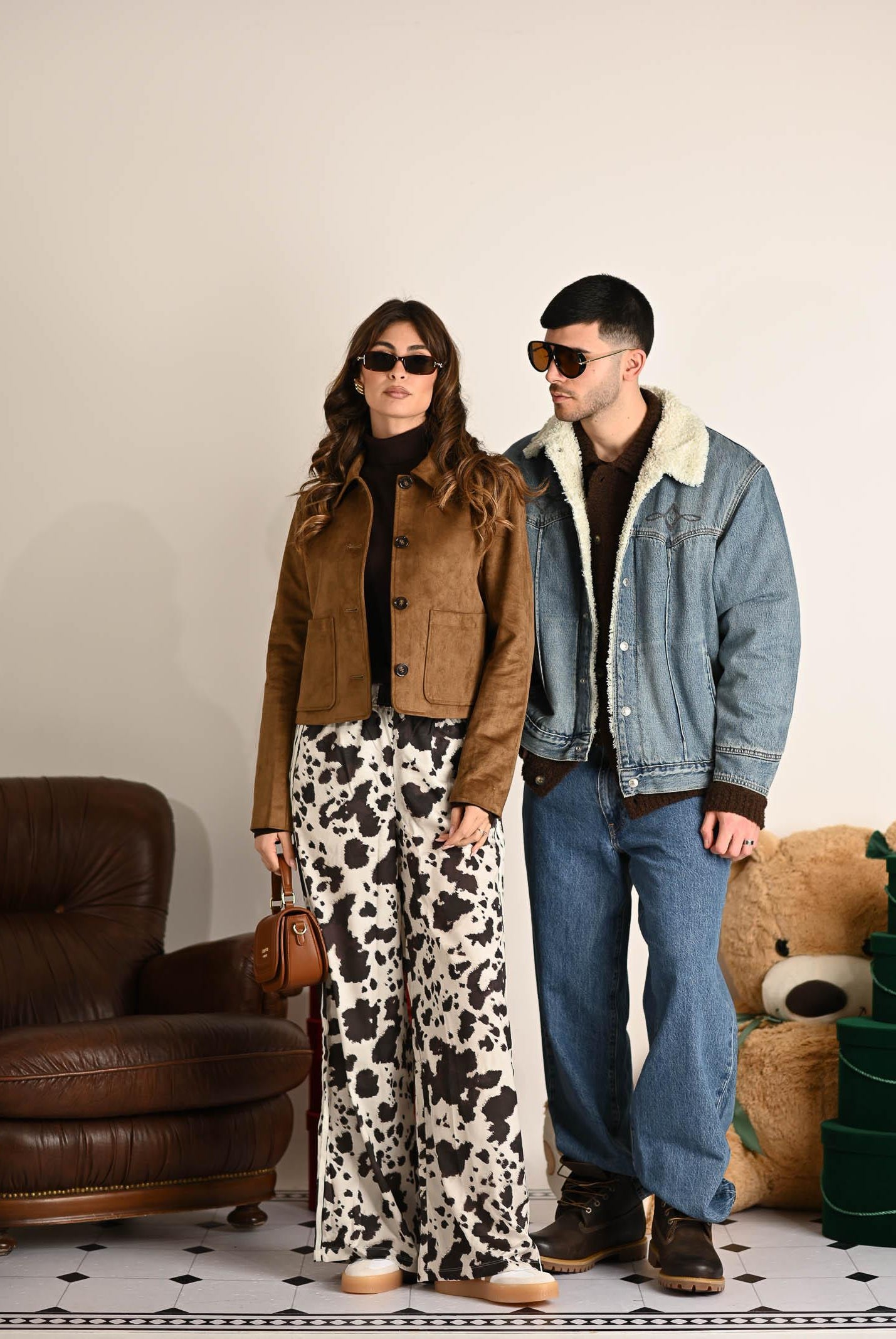 ADIDAS ORIGINALS Pantalone sportivo Satin Wide Leg con stampa muccata bianca e marrone KA2668 . ADIDAS ORIGINALS