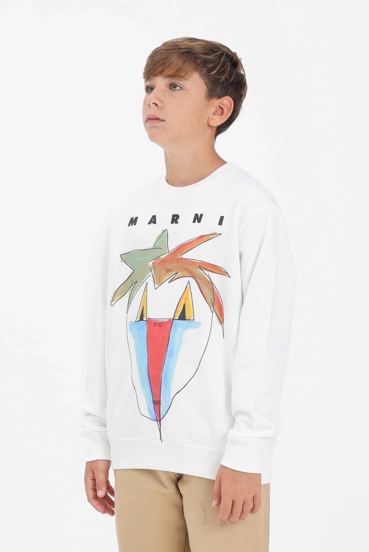 MARNI Felpa girocollo bianca per donna, ragazzi e bambini con grafica Jungle M01573M00V0 0M114 MARNI