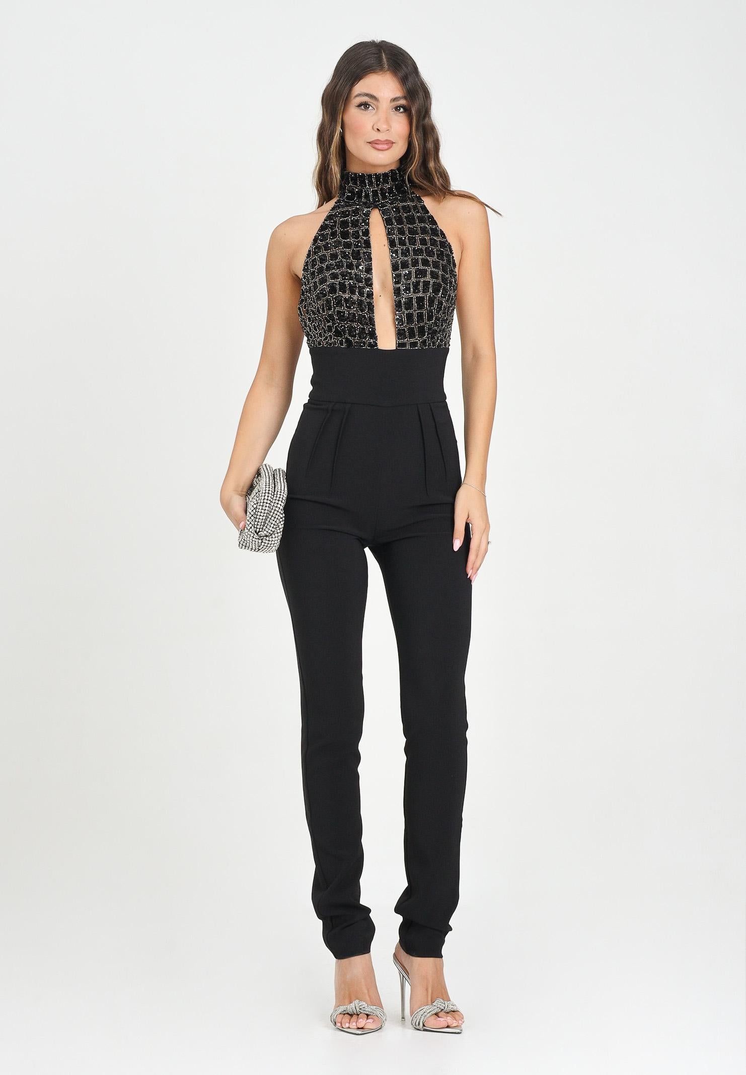 ELISABETTA FRANCHI Tuta nera da donna con ricamo strass TU06257E2 110 ELISABETTA FRANCHI