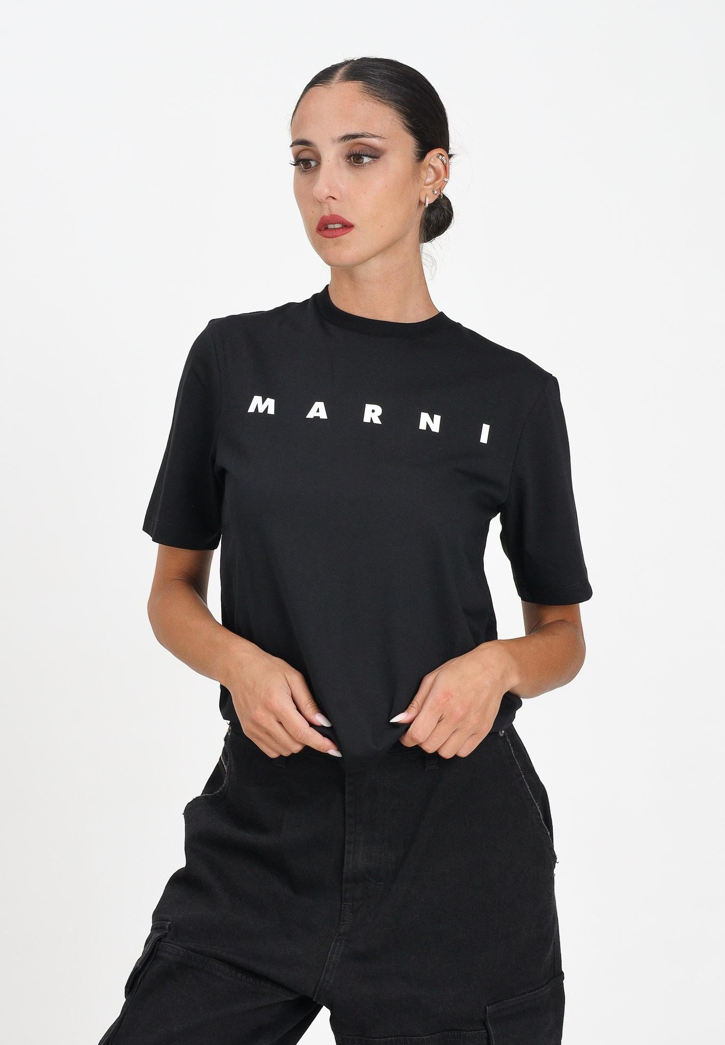 MARNI T-shirt a manica corta nera per donna, ragazzi e bambini con stampa logo M01601M00RF 0M900 MARNI