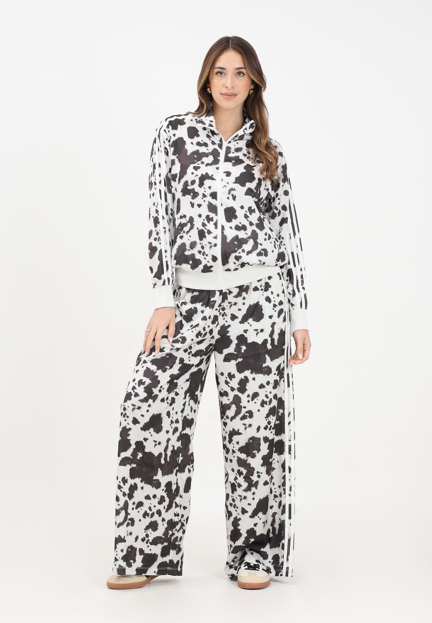 ADIDAS ORIGINALS Pantalone sportivo Satin Wide Leg con stampa muccata bianca e marrone KA2668 . ADIDAS ORIGINALS