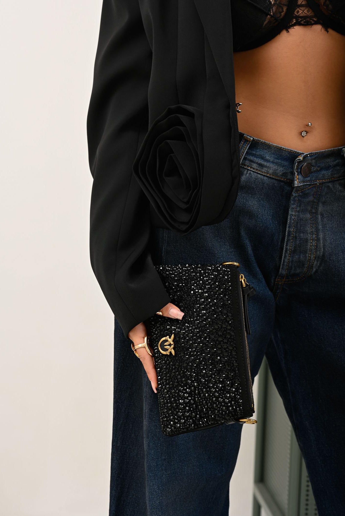 PINKO Borsetta Mini Double full strass nera da donna 105359A2WF Z99Q PINKO