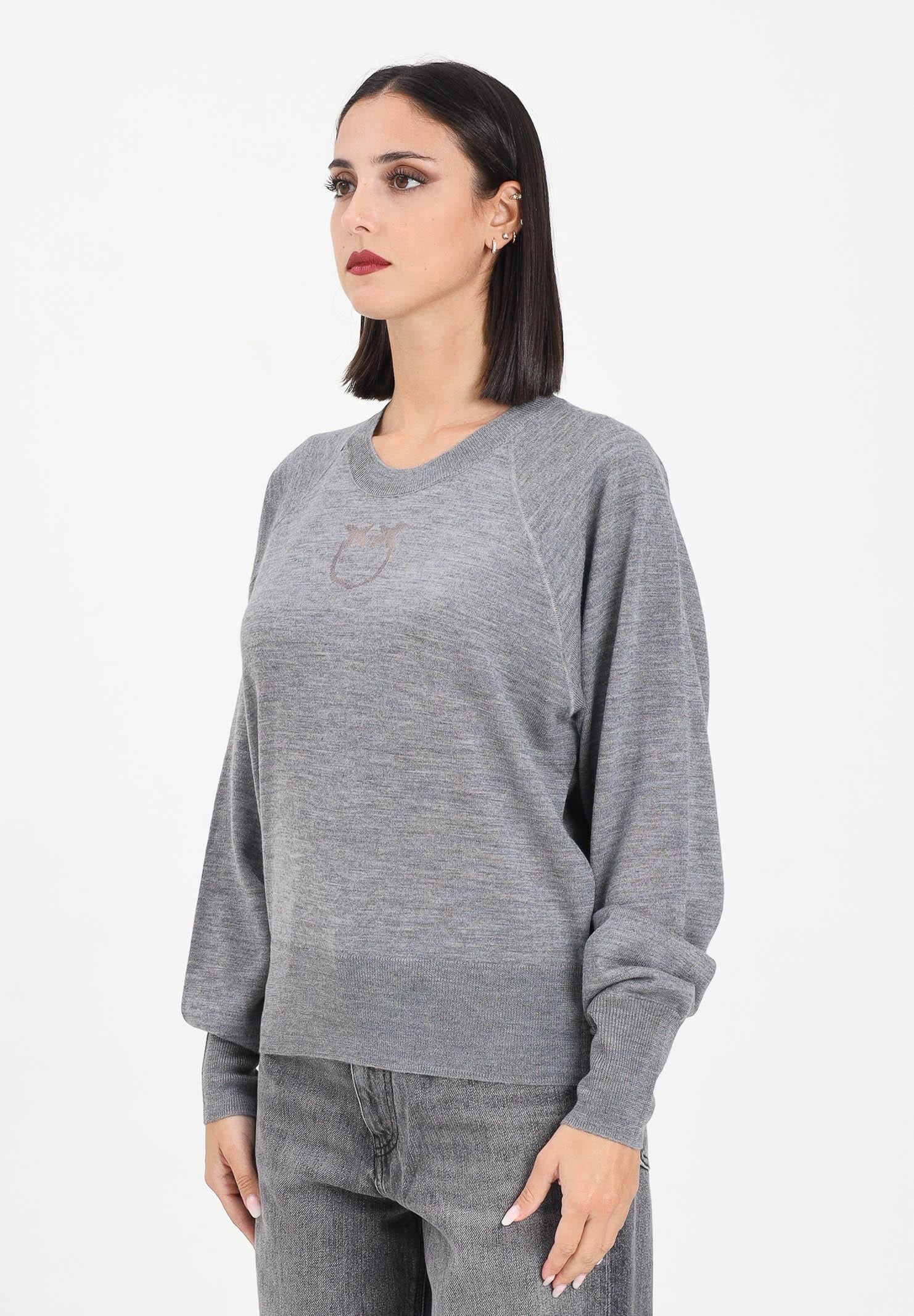 PINKO Women's grey crew neck sweater with Love Birds logo