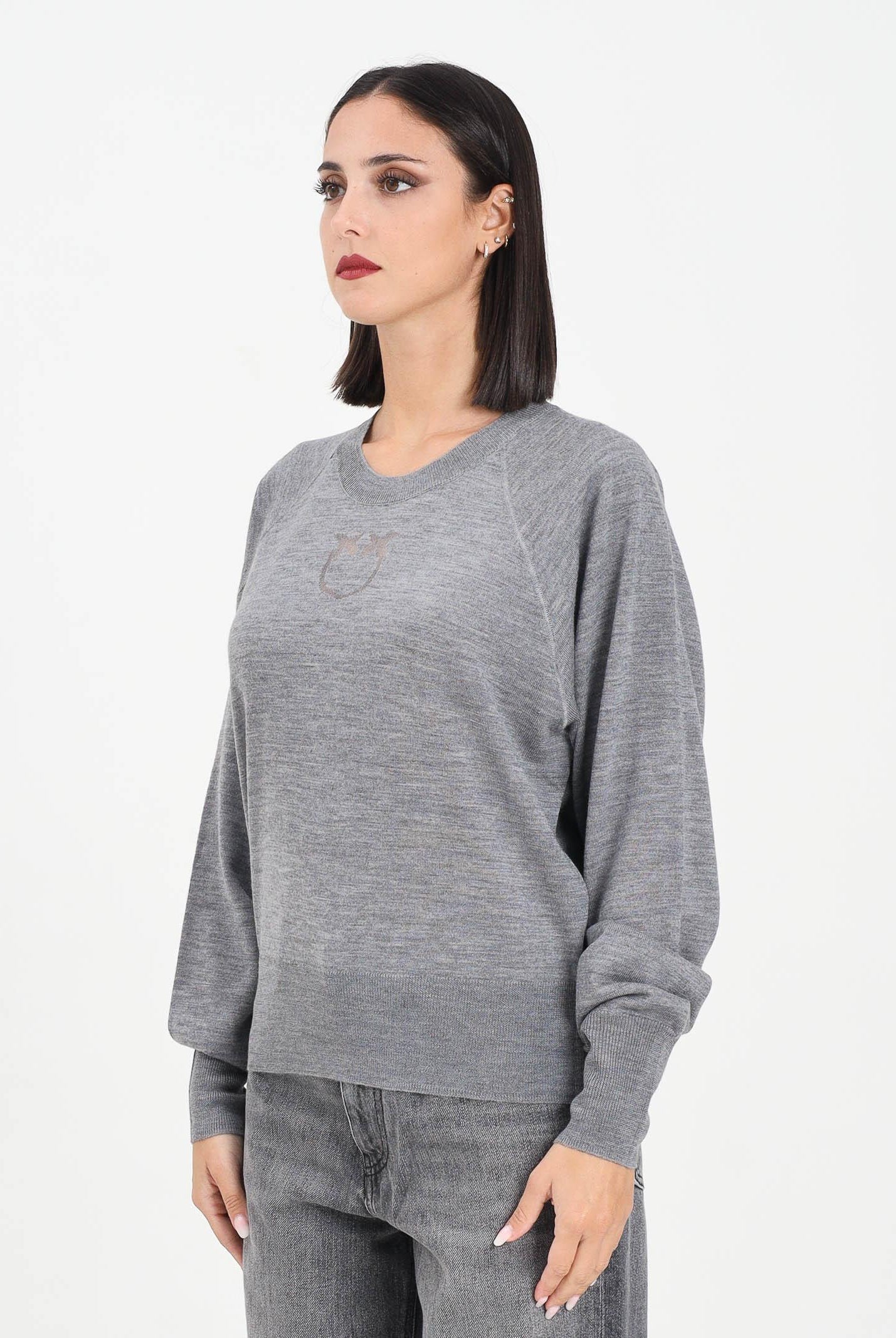 PINKO Maglioncino girocollo grigio da donna con logo Love Birds 105417A18M II2 PINKO