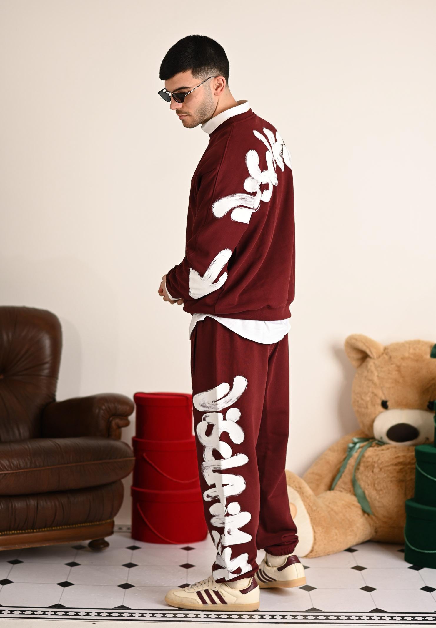 DISCLAIMER Pantalone sportivo bordeaux da uomo con maxi stampa logo 25IDS55101 BO DISCLAIMER