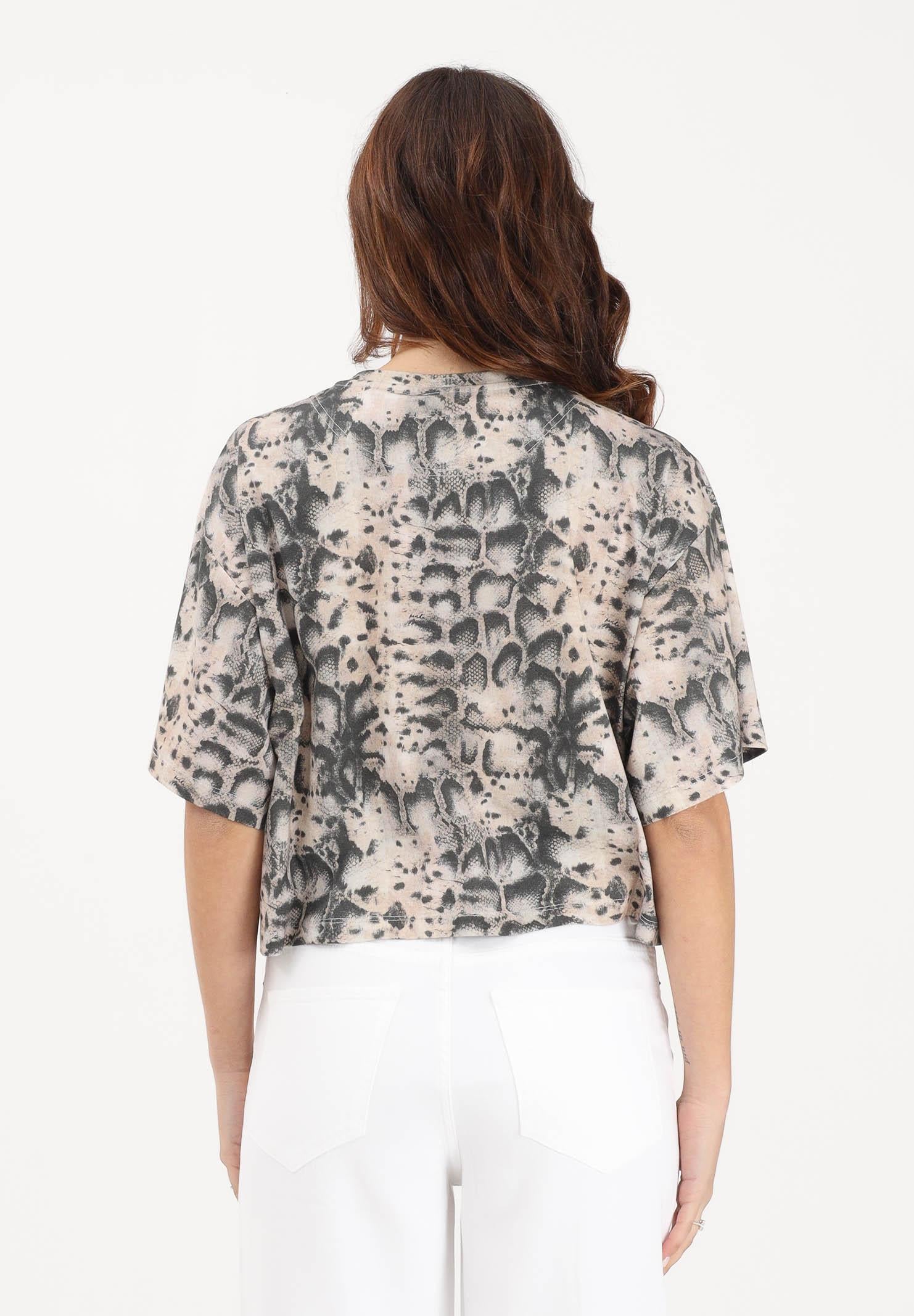 PINKO T-shirt a manica corta beige da donna con fantasia pitonata e logo 106921A3C8 CZ9 PINKO