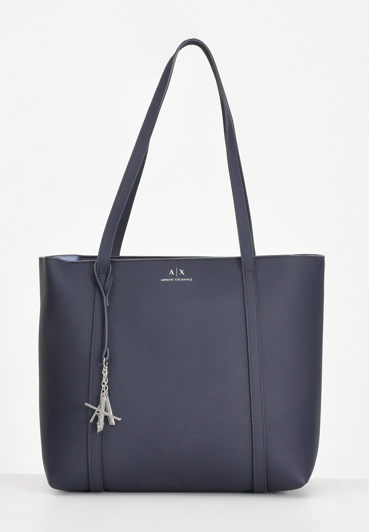 ARMANI EXCHANGE Shopper blu da donna con logo e ciondolo rimovibile AX 942930CC726 MB004 ARMANI EXCHANGE