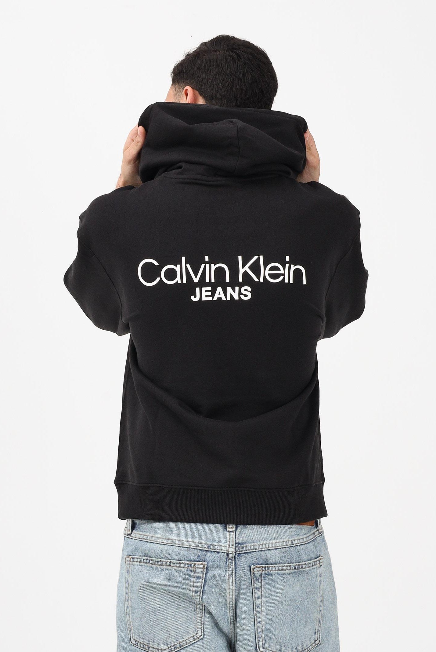 CALVIN KLEIN JEANS Felpa con cappuccio nera da uomo con stampa logo LV04RD002GUB1 . CALVIN KLEIN JEANS