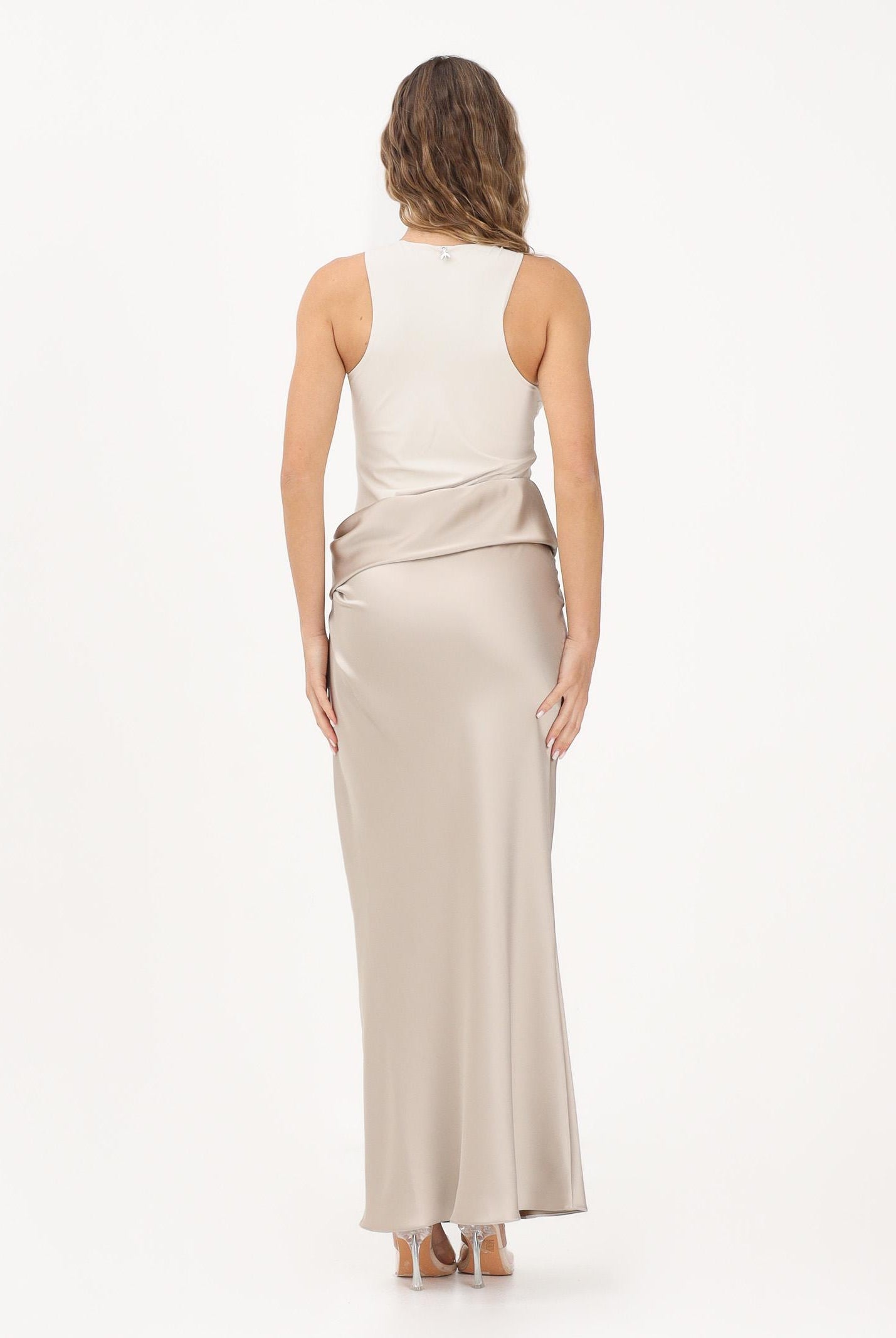 PATRIZIA PEPE Abito lungo panna e beige da donna in satin 8A1656A269 J4U7 PATRIZIA PEPE