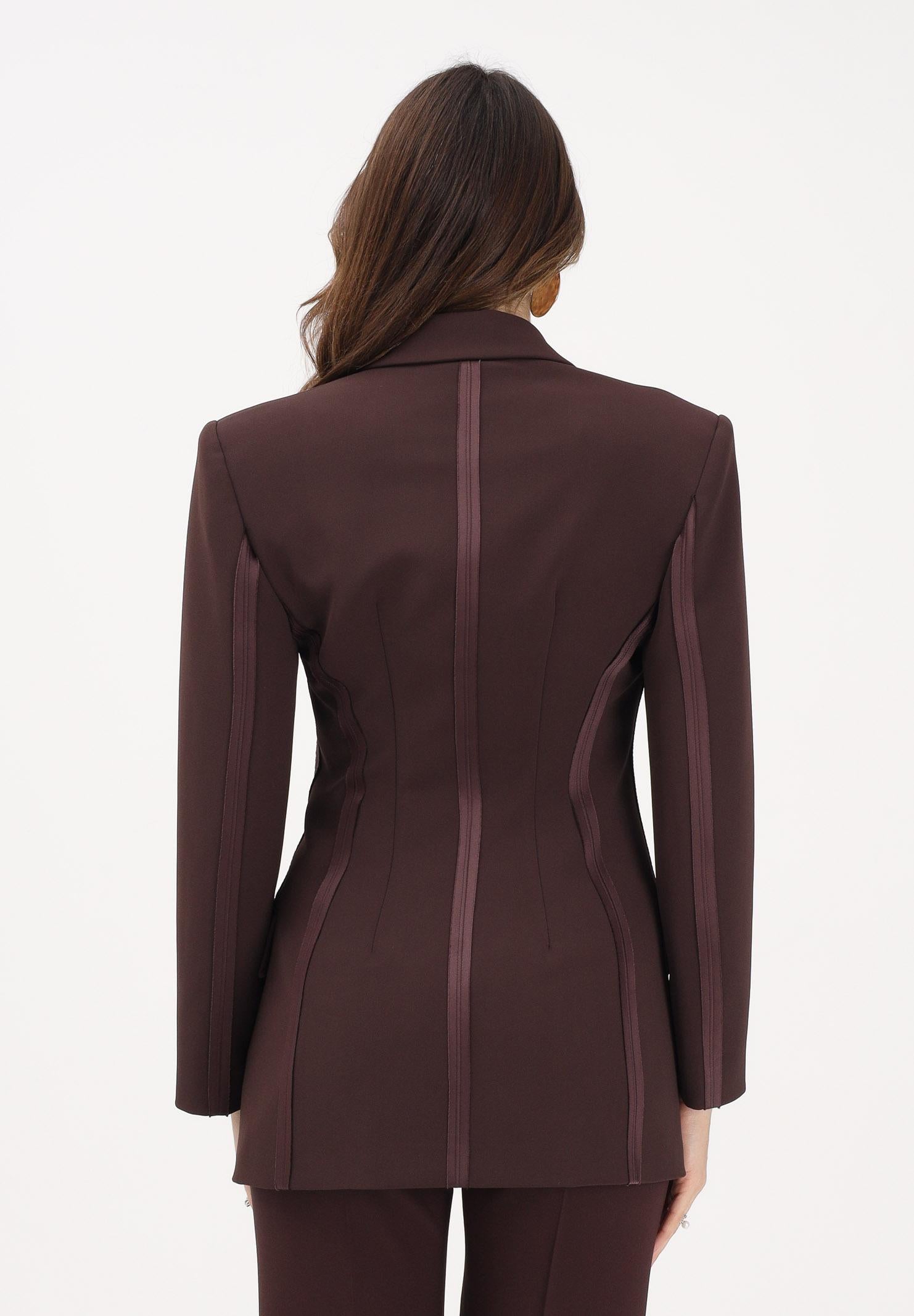 ELISABETTA FRANCHI Giacca doppiopetto cacao da donna in crêpe leggero e raso GI24163E2 644 ELISABETTA FRANCHI