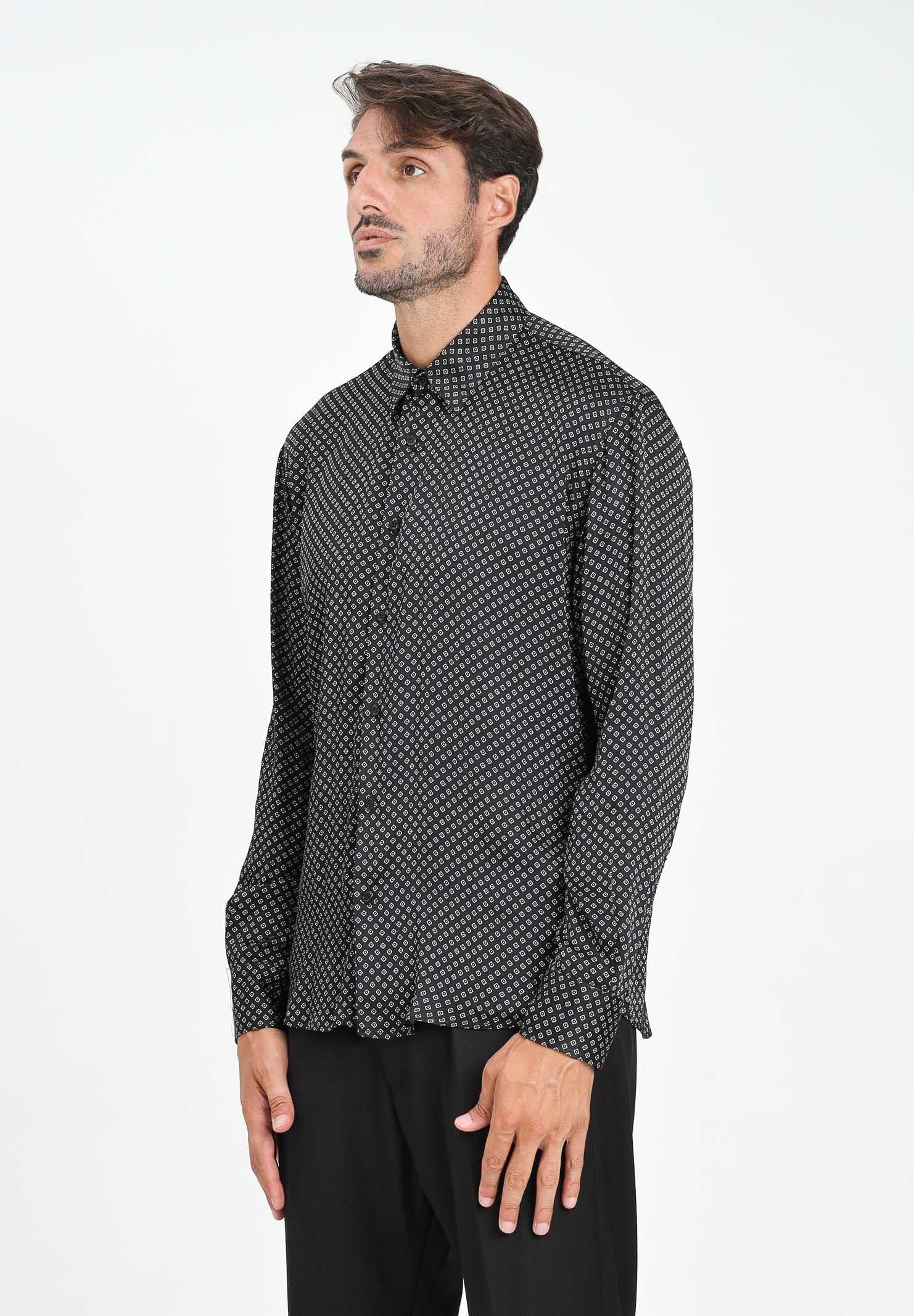 I'M BRIAN Camicia a manica lunga nera da uomo con fantasia geometrica CA3430 0028 I'M BRIAN