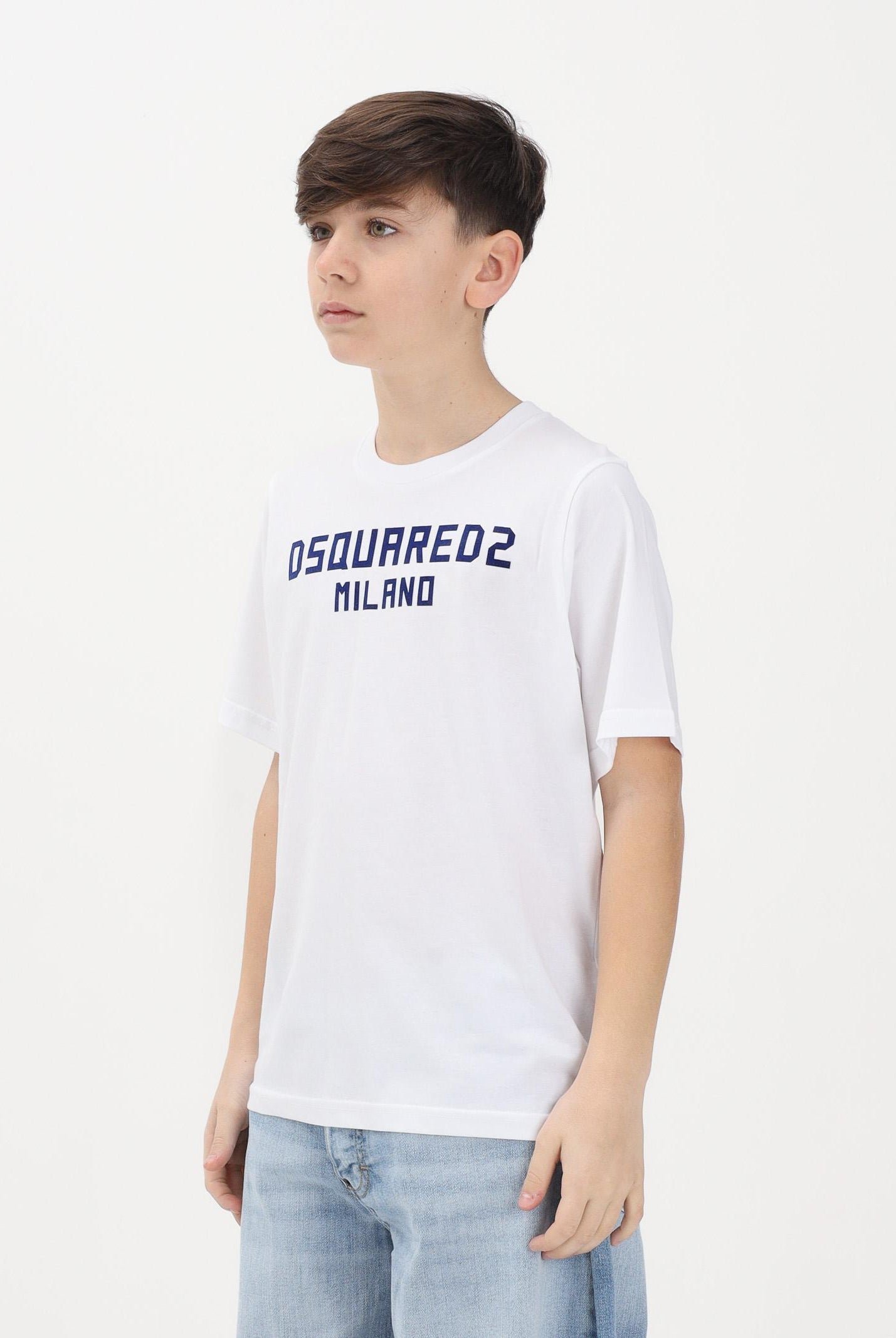 DSQUARED2 T-shirt a manica corta bianca per donna, ragazzi e bambini con stampa logo DQ3164D0015 DQ100 DSQUARED2