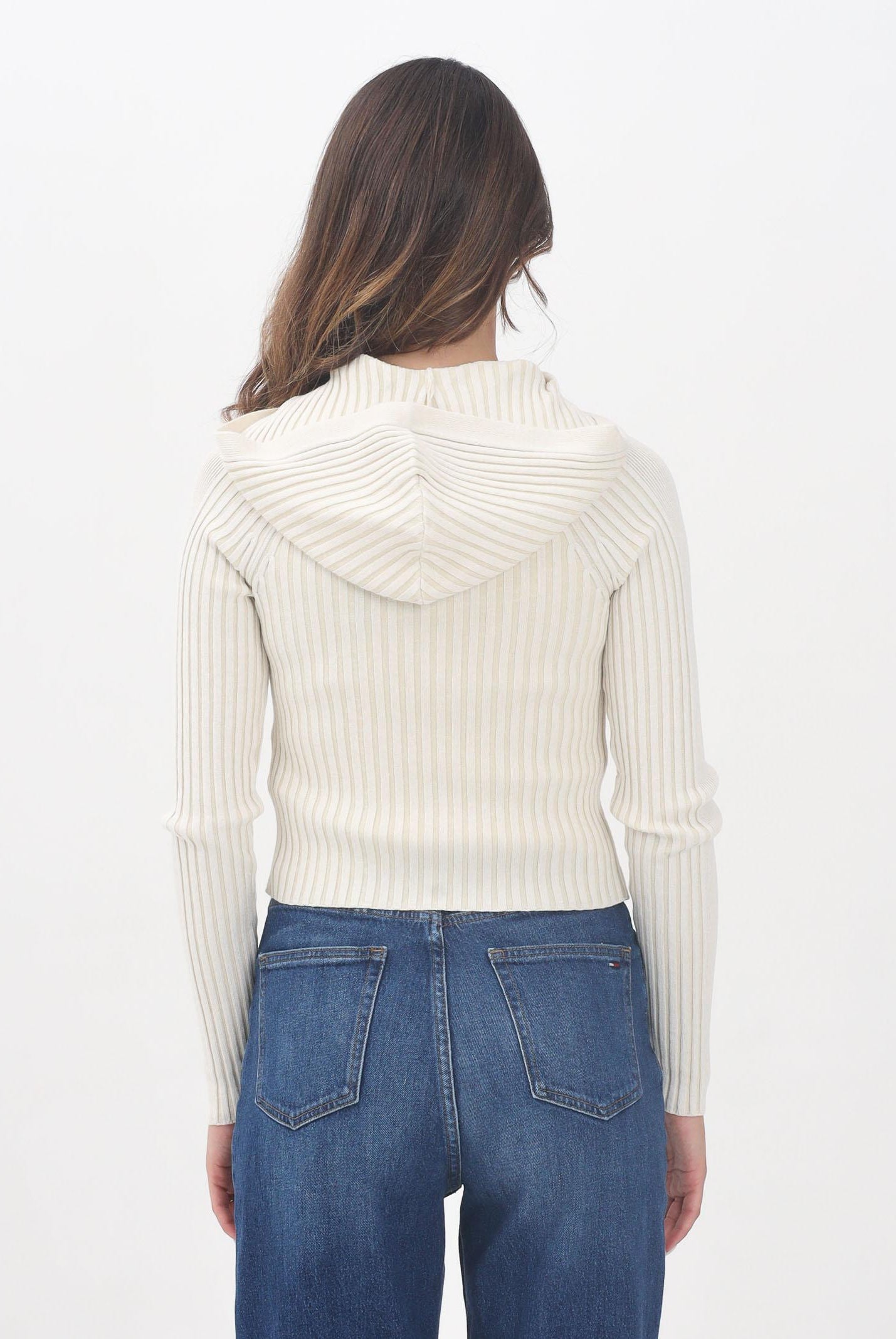 TOMMY JEANS Cardigan beige da donna con cappuccio e zip integrale DW0DW20974YBL TOMMY JEANS