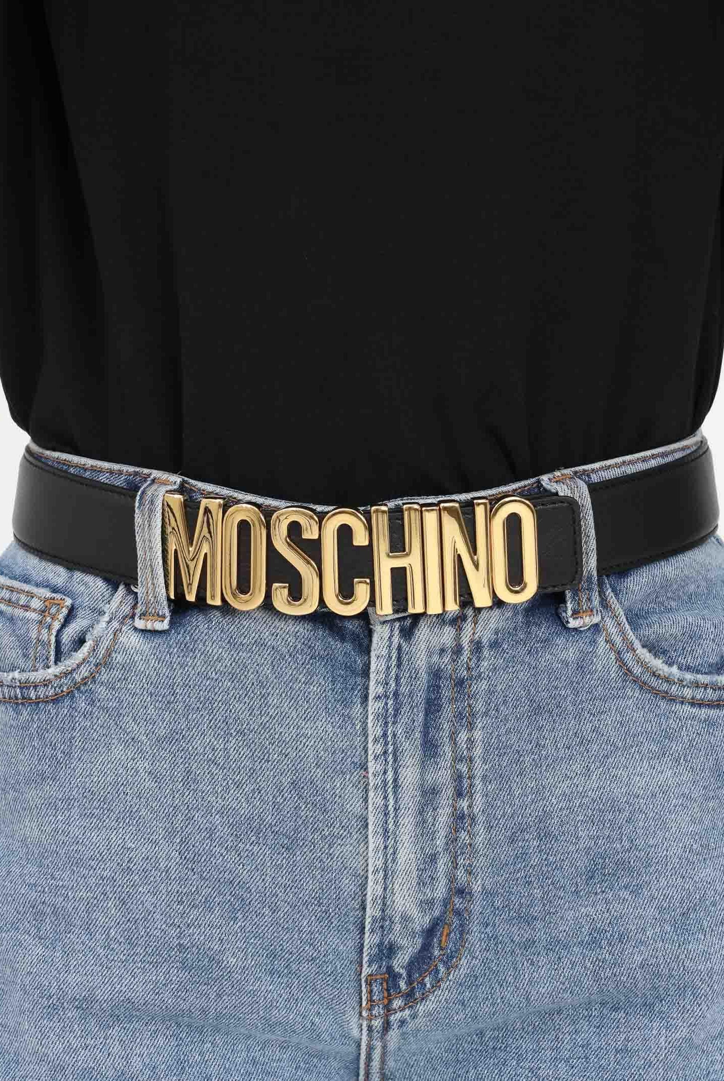 Cintura nera per uomo e donna con fibbia logata 80128001 A3555 MOSCHINO