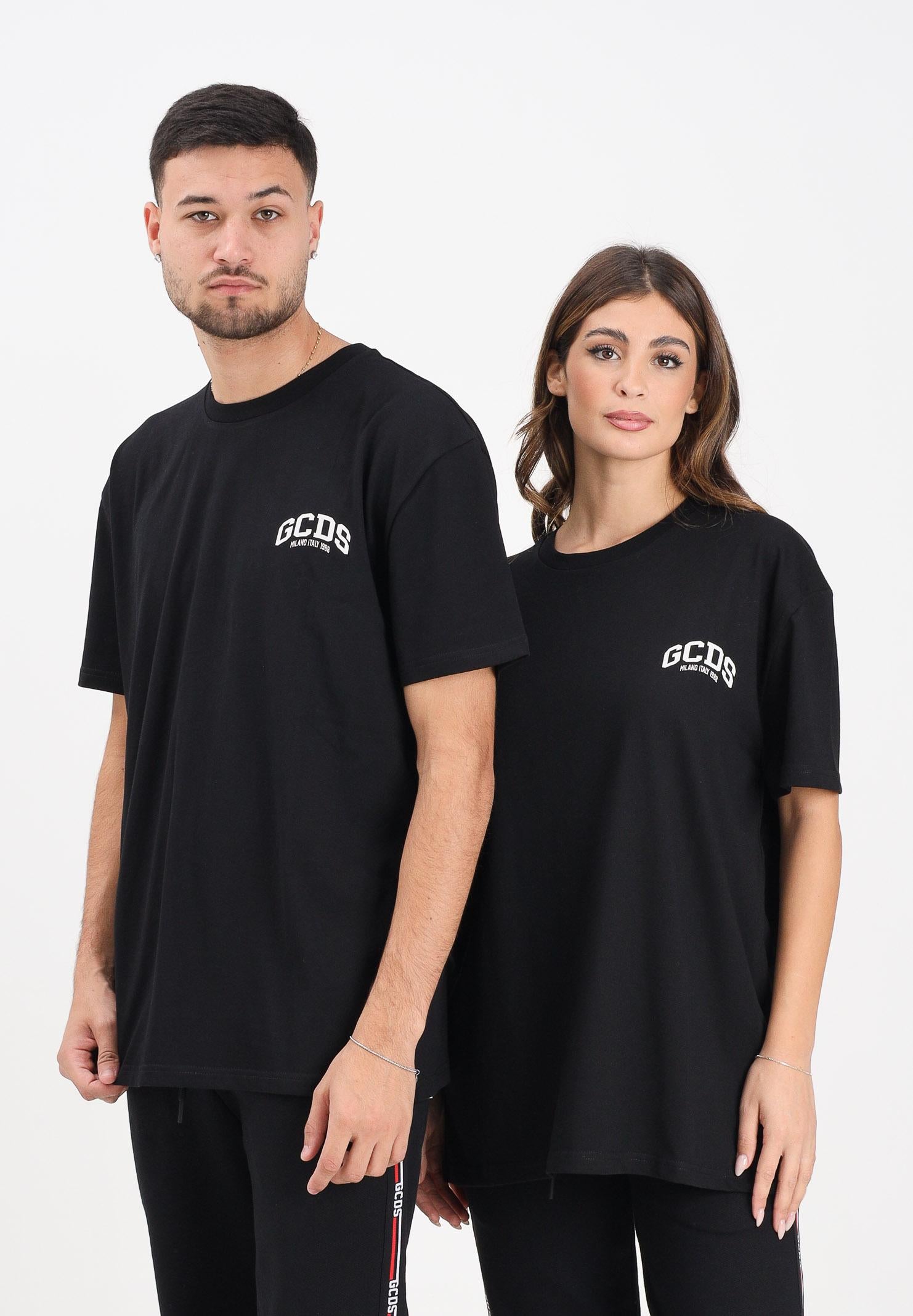 GCDS T-shirt a manica corta nera per uomo e donna con stampa logo B2EM2305JJ4 99 GCDS