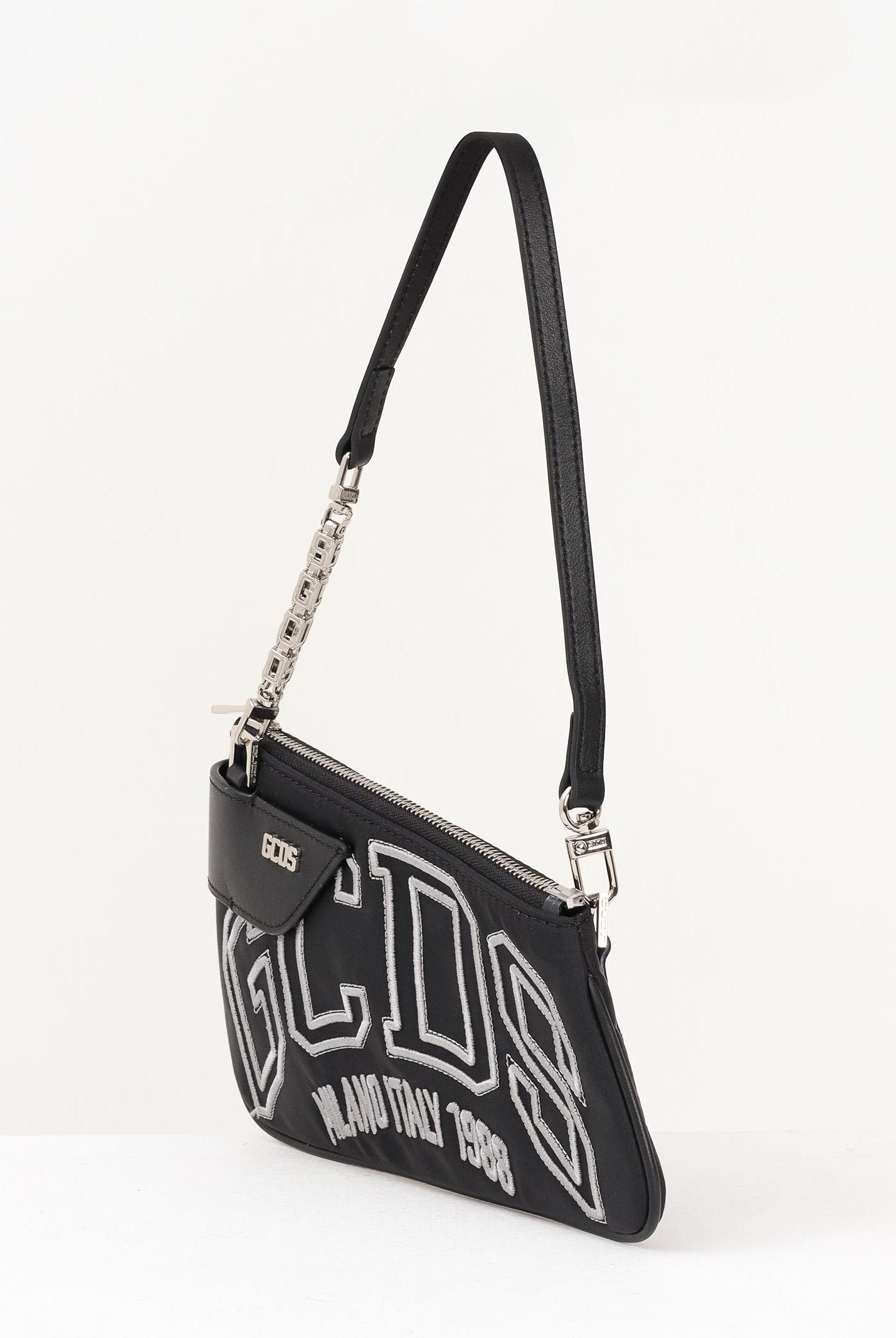 GCDS Borsa a spalla nera da donna con logo GCDSMCN001 99 GCDS