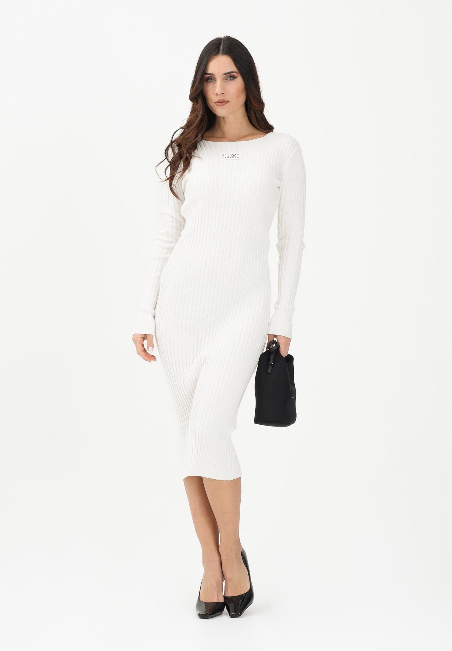 MAISON MARGIELA Abito midi bianco per donna, ragazze e bambine con logo M60935MM07X M6101 MAISON MARGIELA