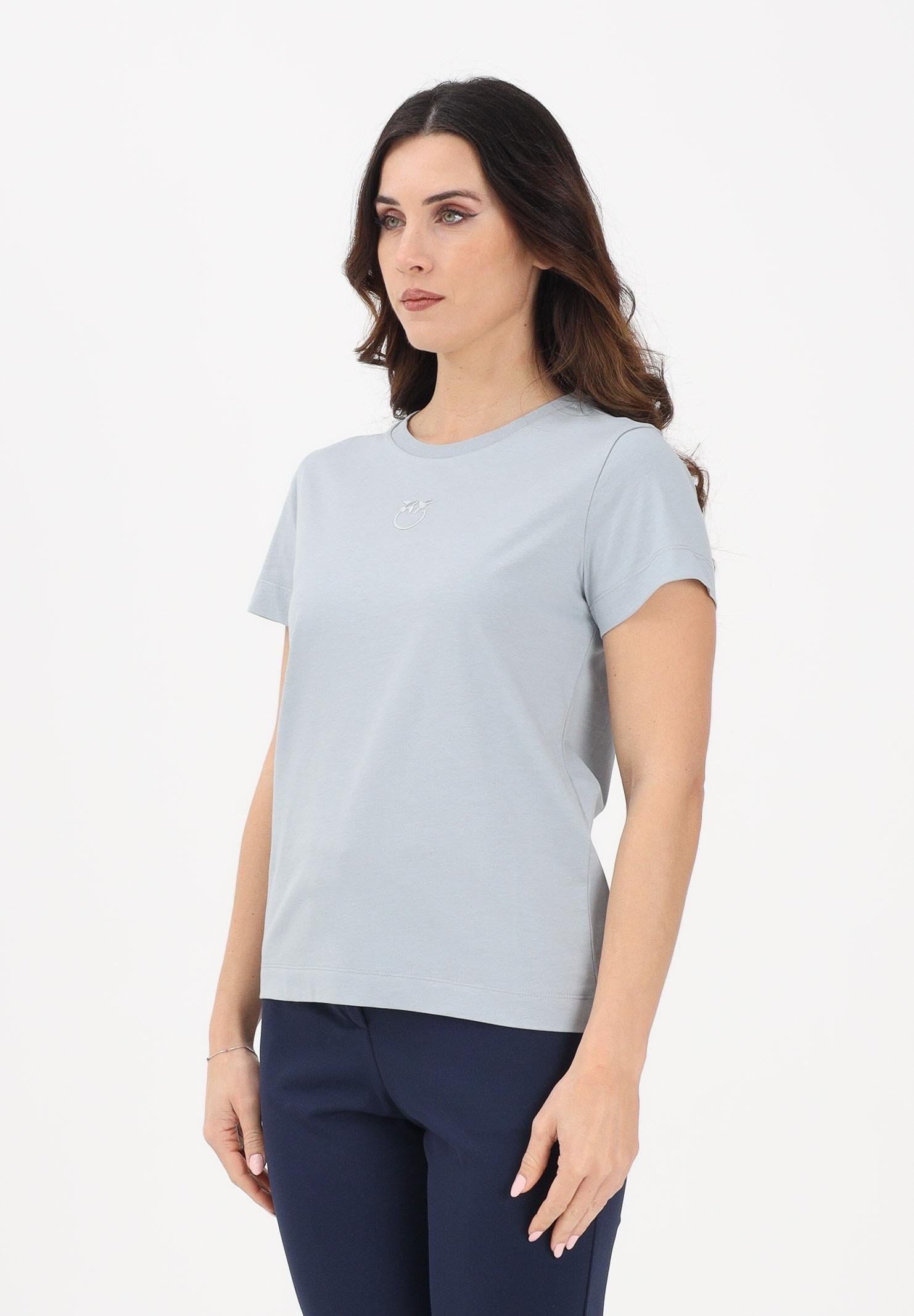 PINKO T-shirt a manica corta azzurro arona da donna con ricamo logo Love Birds 100355A339 E87 PINKO