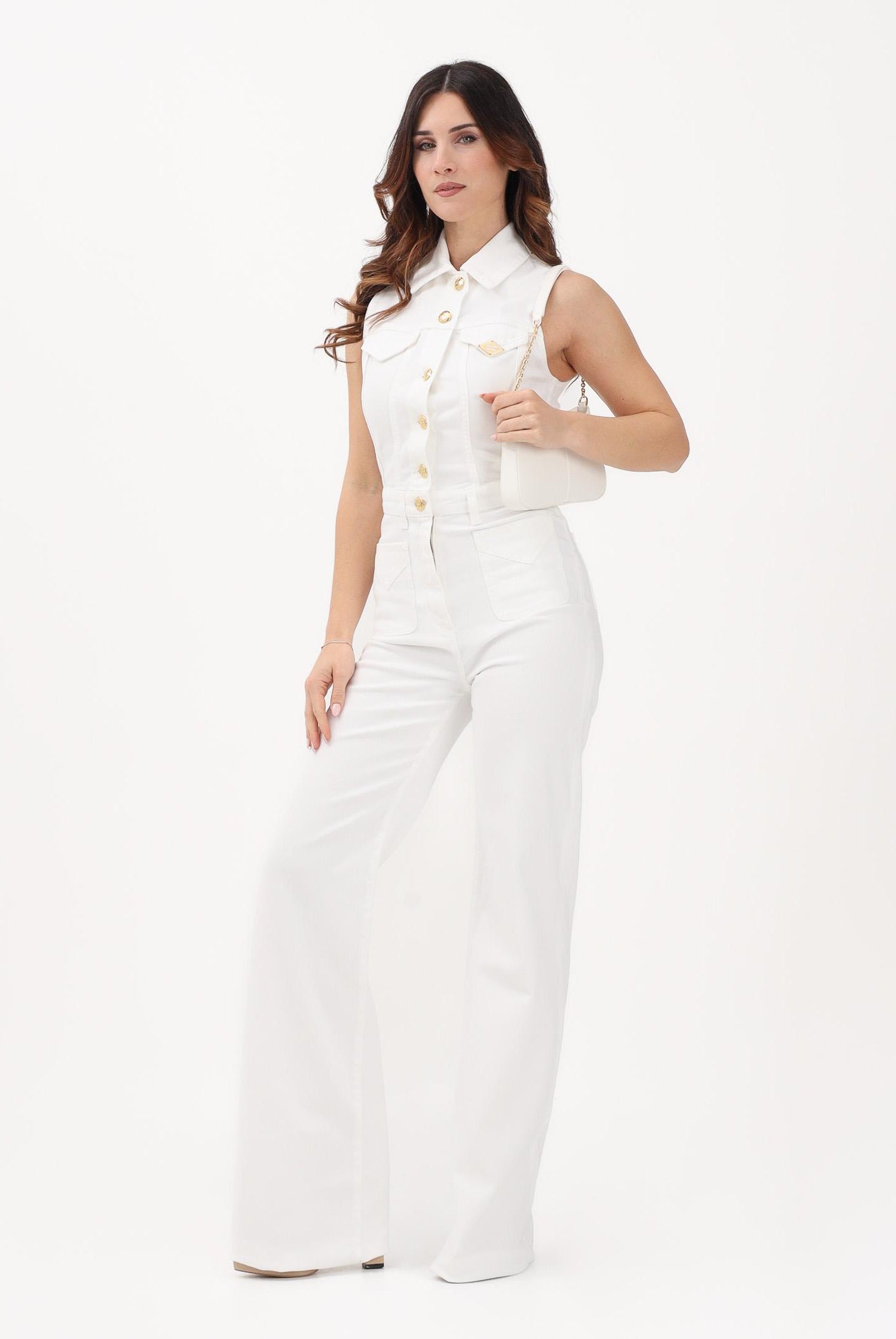 ELISABETTA FRANCHI Tuta in denim avorio da donna TJ45N61E2 360 ELISABETTA FRANCHI