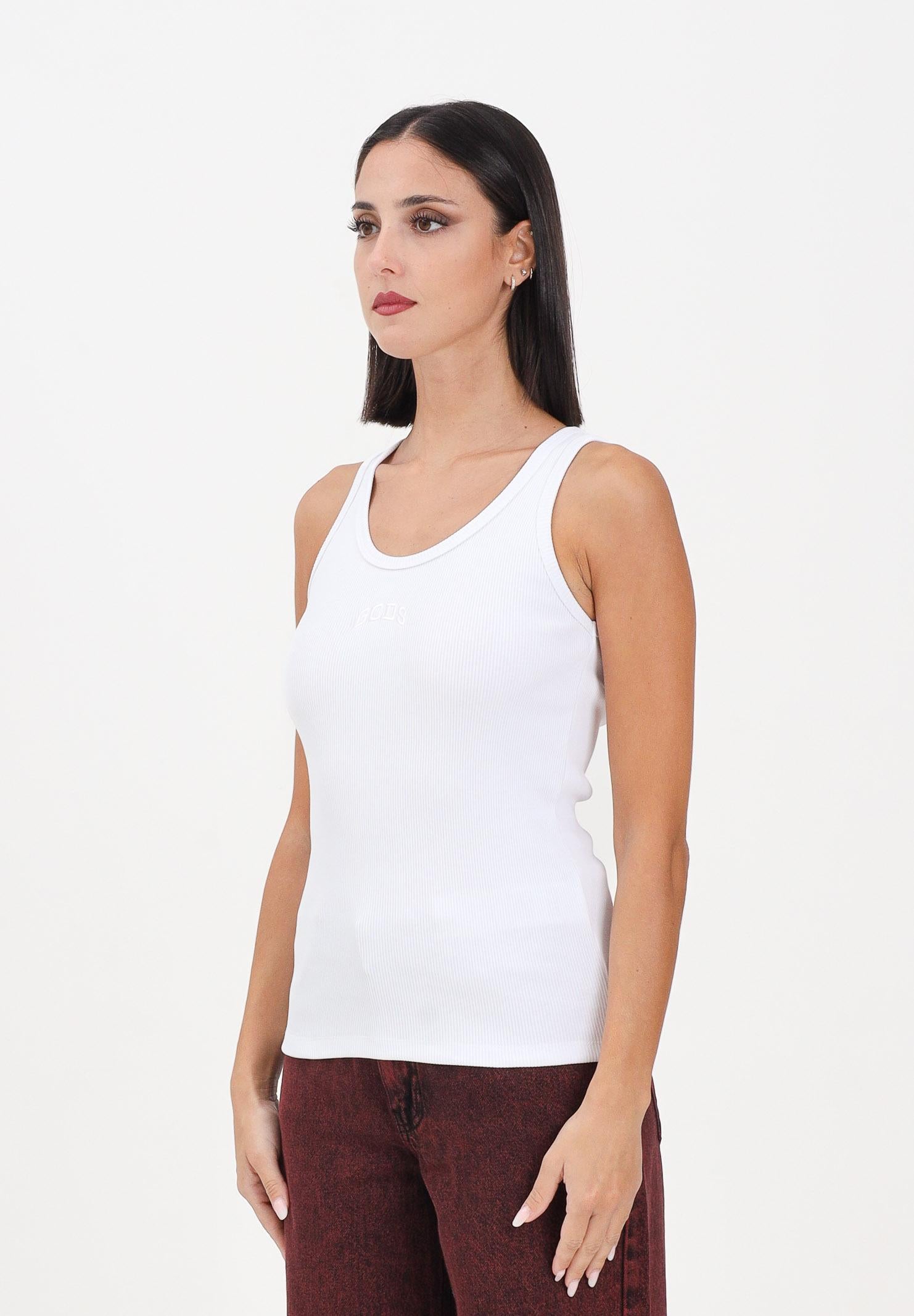 GCDS Canotta bianca da donna in cotone a costine con logo B2EW2801JA2 10 GCDS